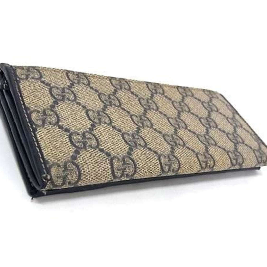 Gucci Brown Navy Gg Supreme Leather Long Wallet (Bi-Fold) (Pre-Owned)