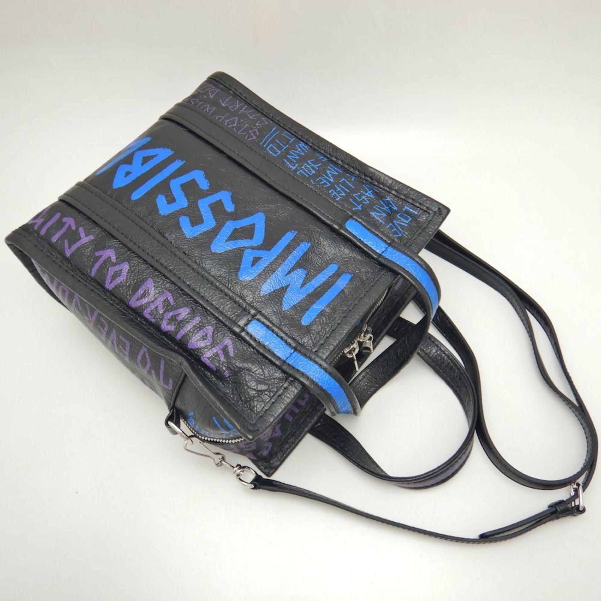 Balenciaga Black Blue Leather Hand