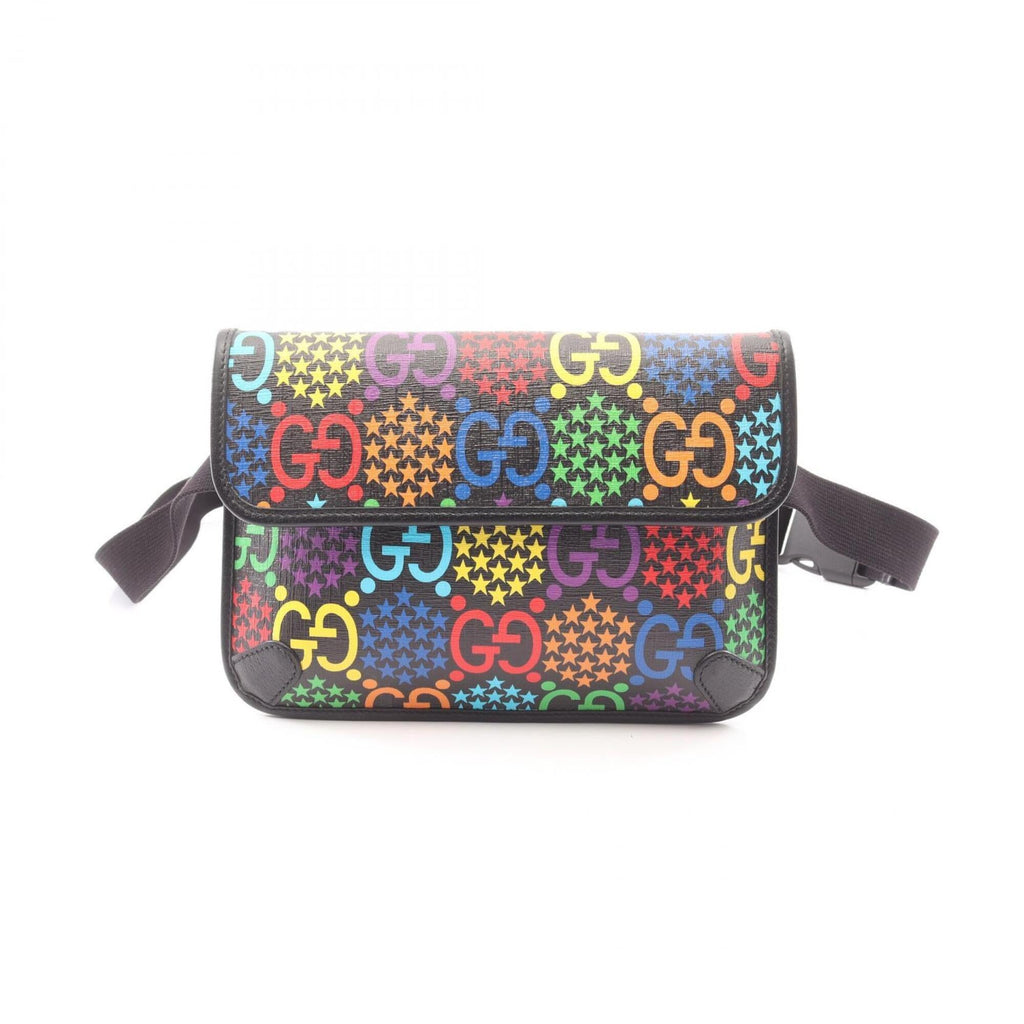 Gucci Black Multi-Color Coated Canvas Leather Fanny Pack Handbag (Pre-Owned)