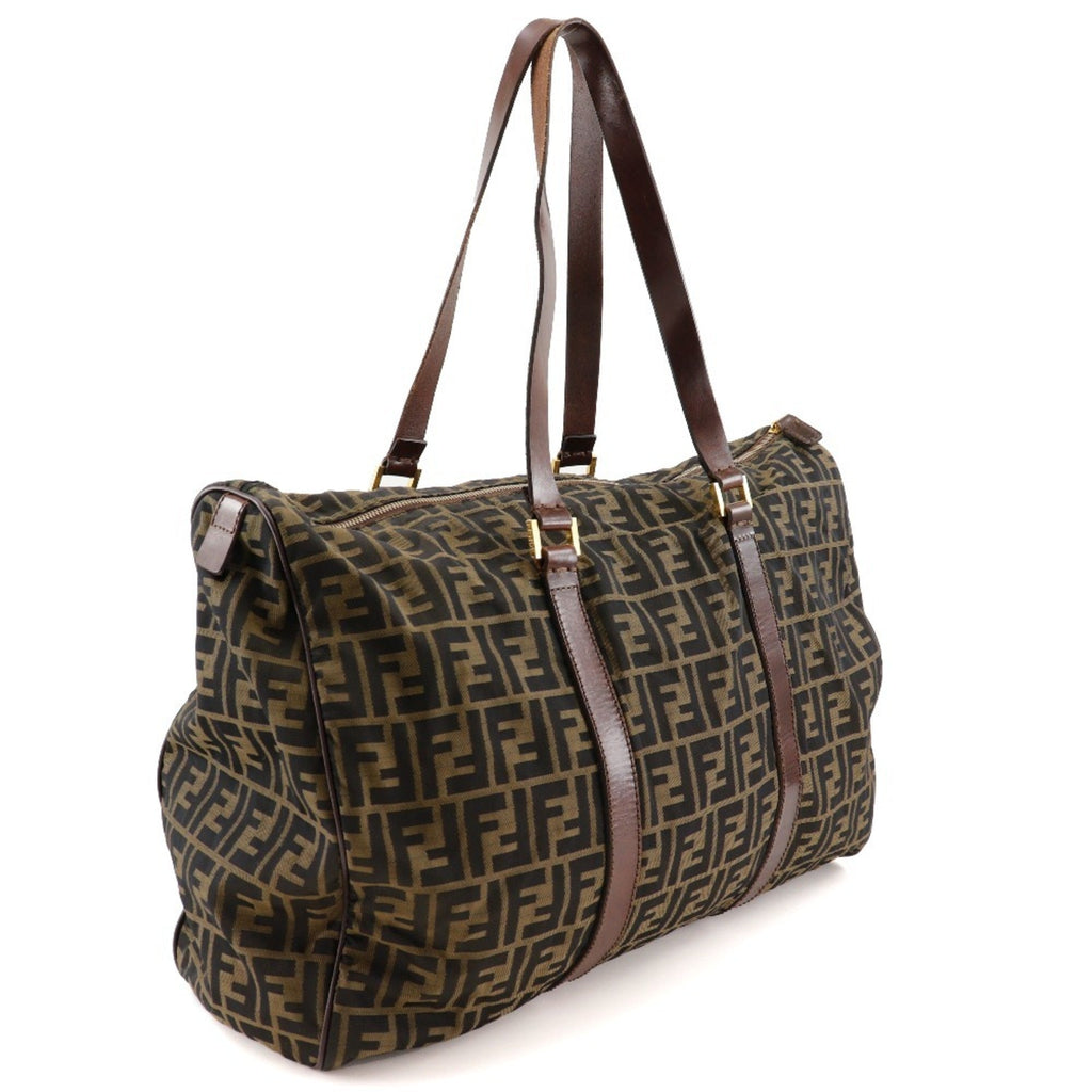 Fendi Zucca Brown Nylon Canvas Boston Bag