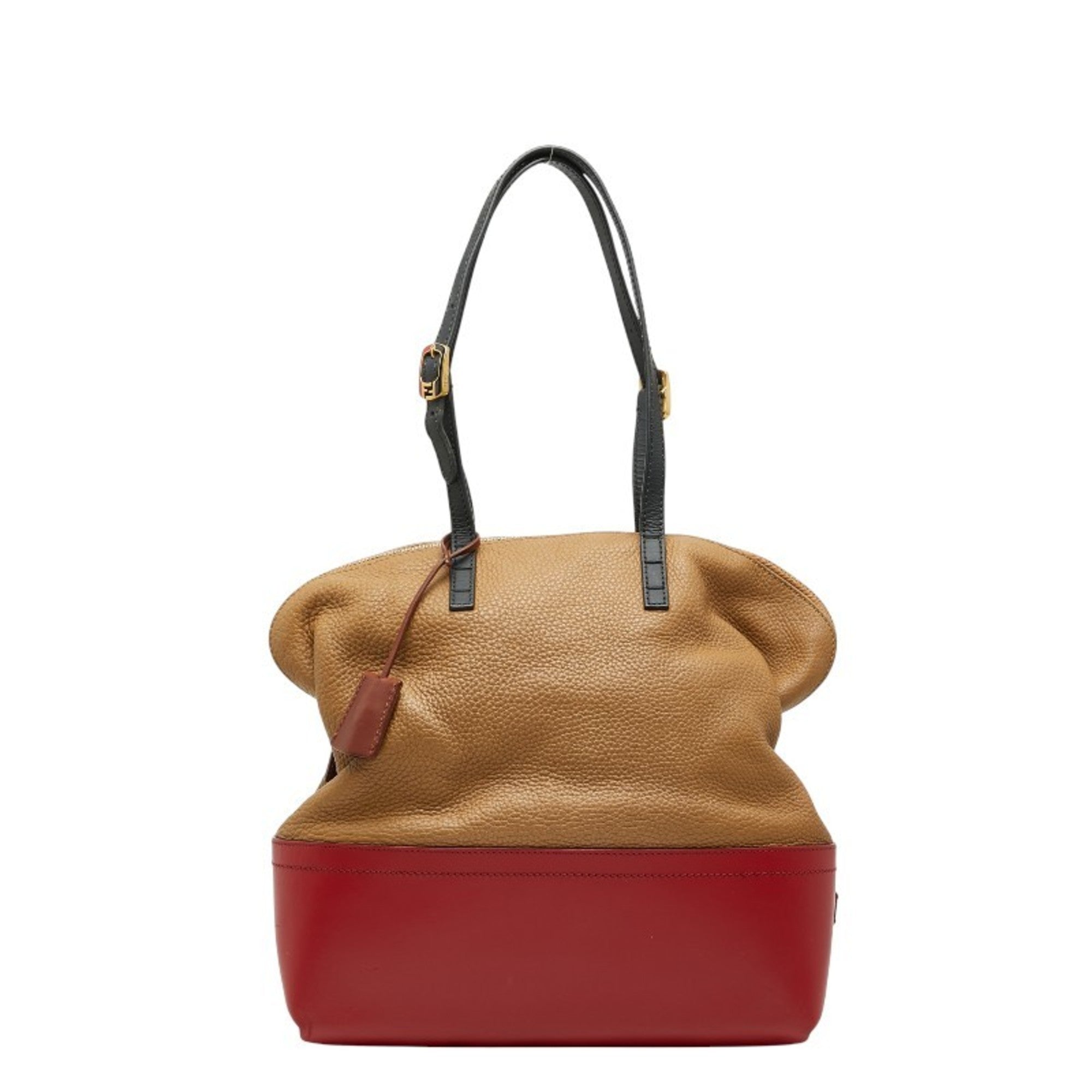 Fendi Selleria Red Brown Leather Tote Bag