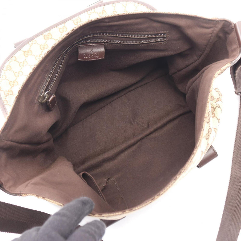Gucci Beige Brown Gg Canvas Leather Shoulder Bag (Pre-Owned)