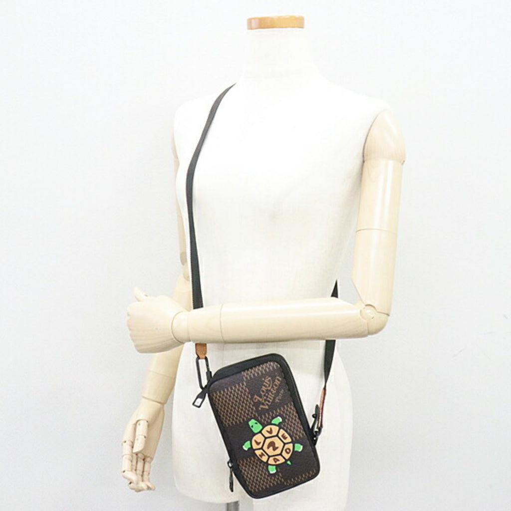 Louis Vuitton Double Phone Pouch NIGO Collaboration Damier Ebene Giant N40377 Br/Black/Multicolor Tortoise Shoulder Bag Wallet Crossbody