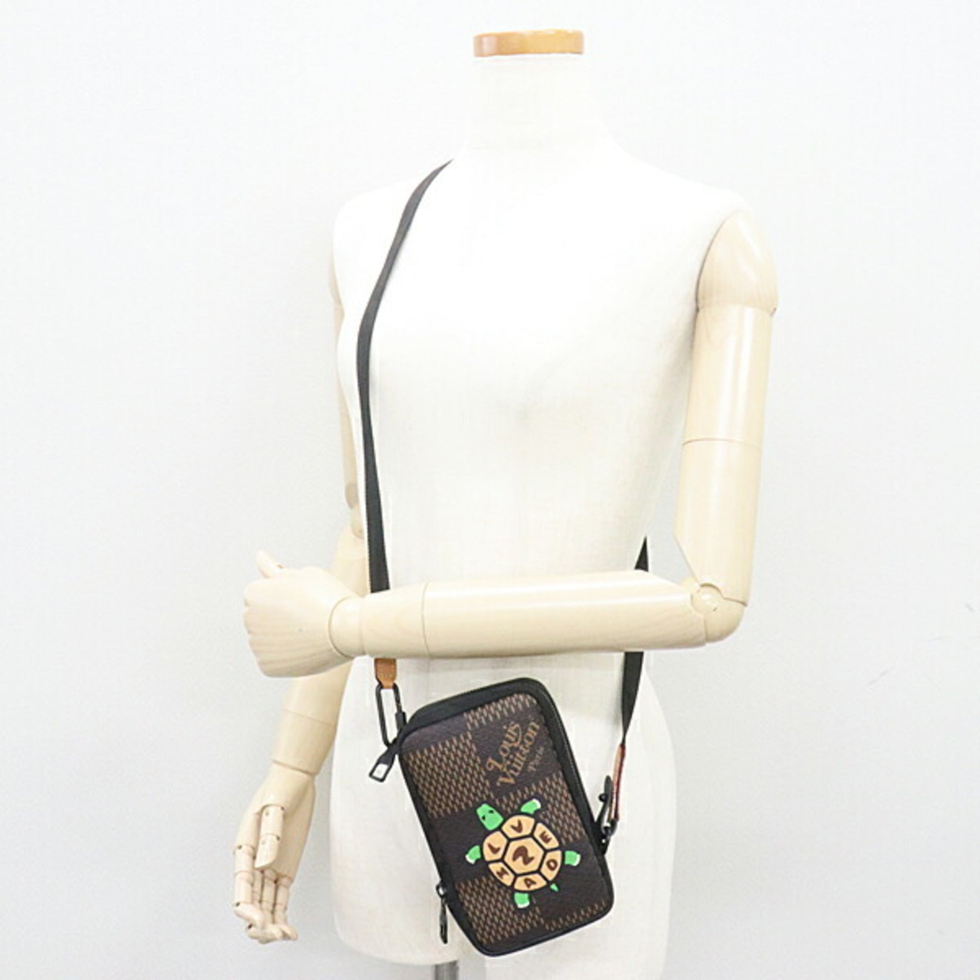 Louis Vuitton Double Phone Pouch NIGO Collaboration Damier Ebene Giant N40377 Br/Black/Multicolor Tortoise Shoulder Bag Wallet Crossbody