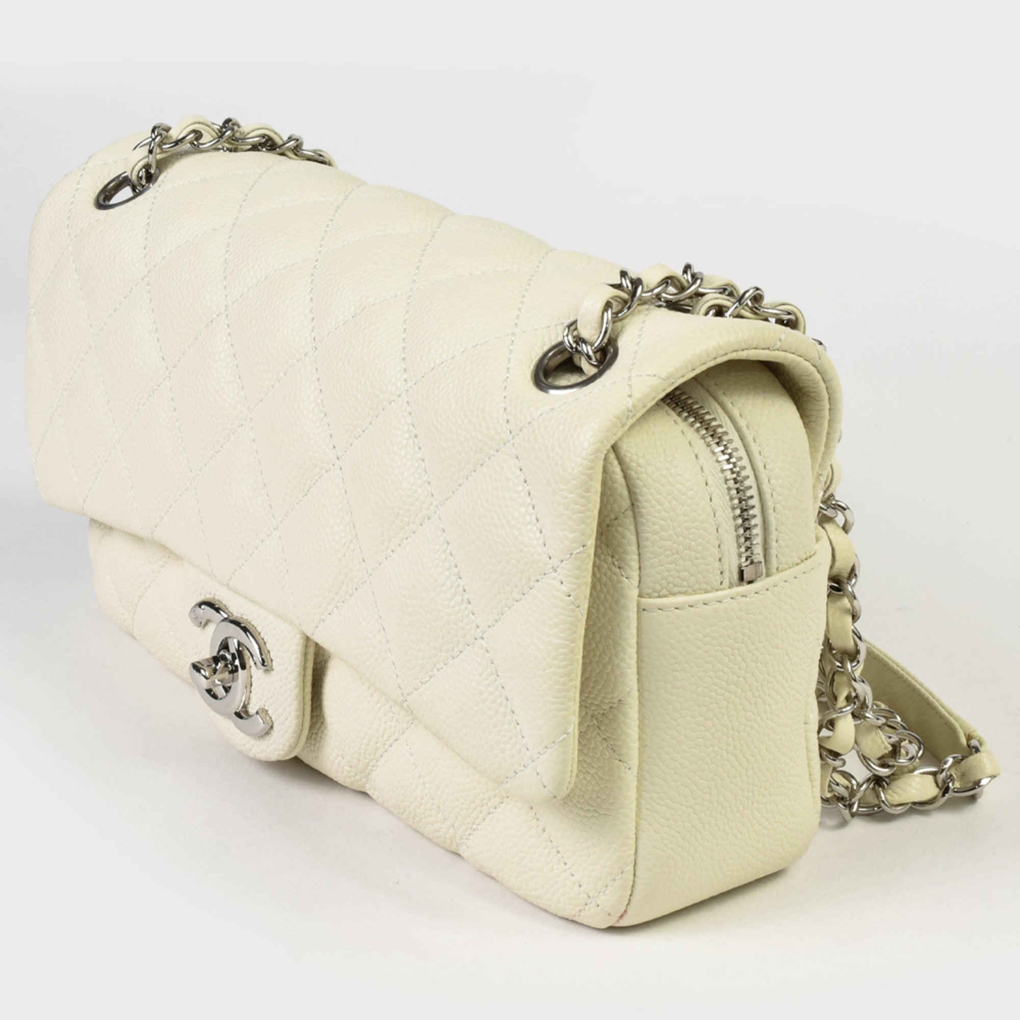Chanel Off-White Grained Calfskin Shoulder Bag