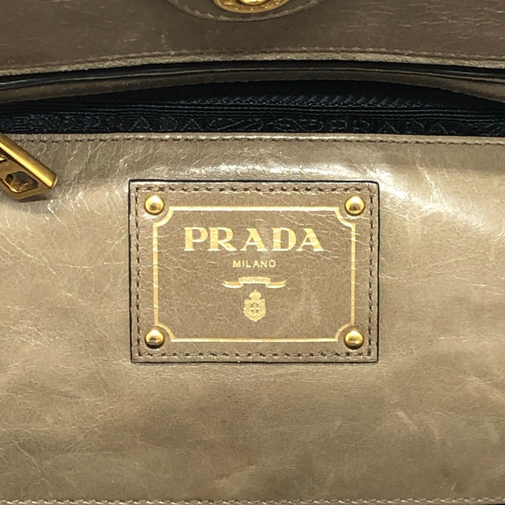 Prada Brown Leather Handbag Shoulder Bag Tote Bag
