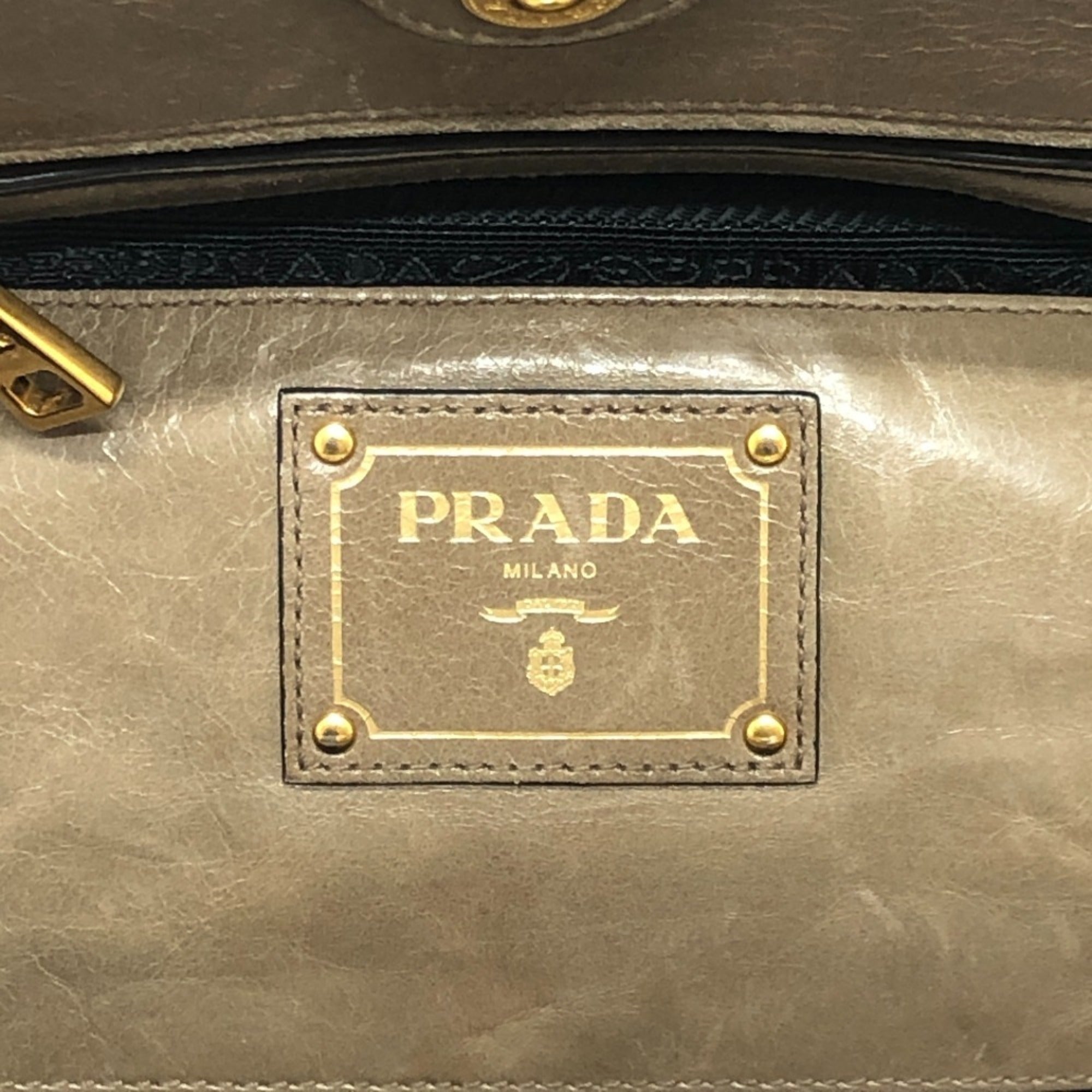 Prada Brown Leather Handbag Shoulder Bag Tote Bag