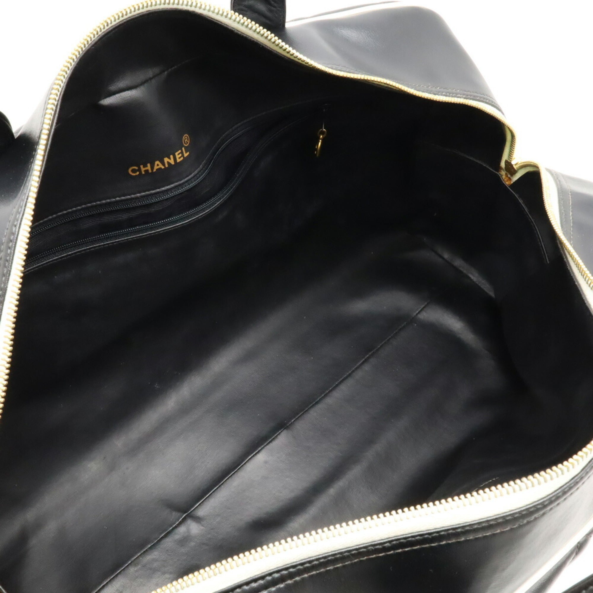 Chanel Black White Leather Boston Bag