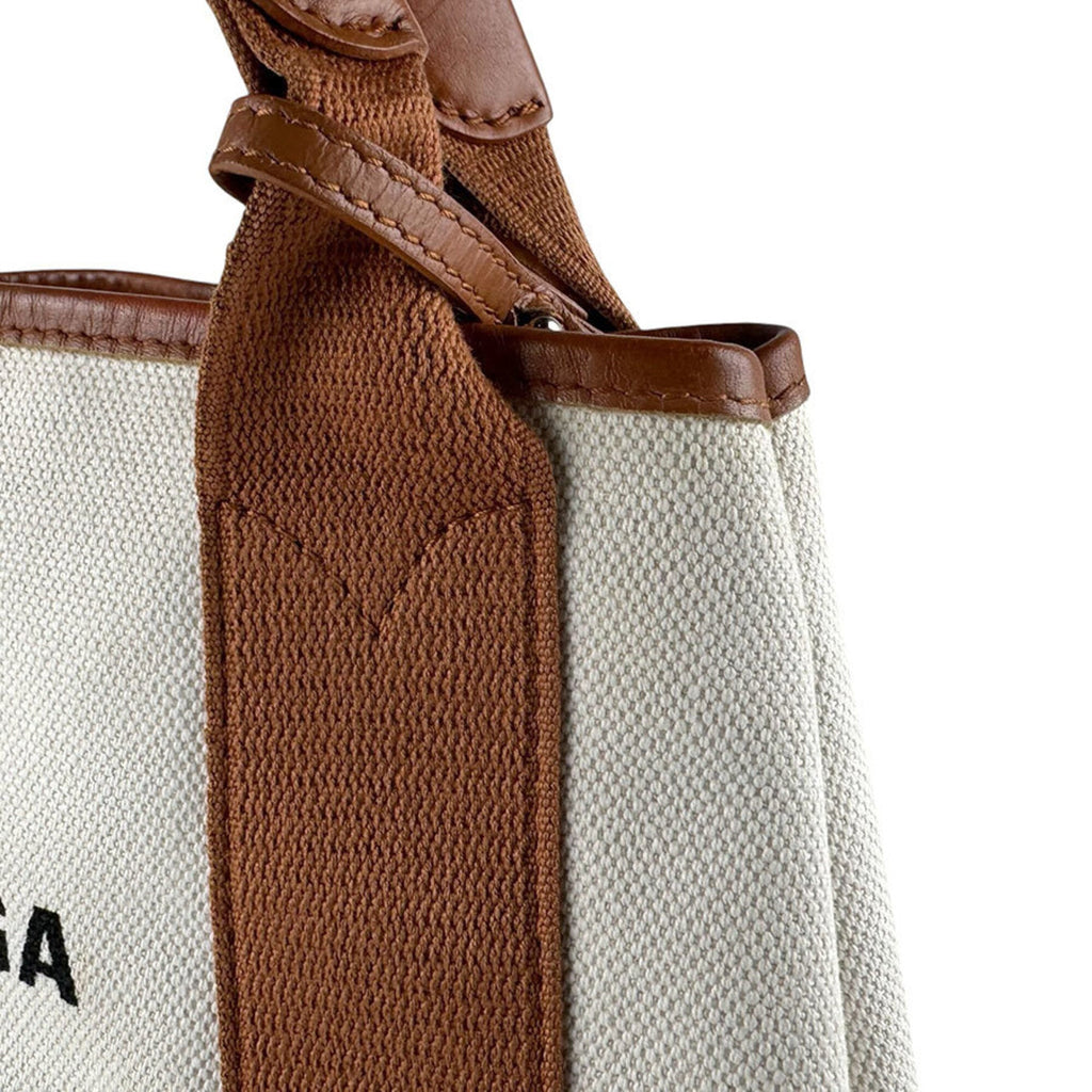 Balenciaga Brown Ivory Canvas Leather Handbag Shoulder