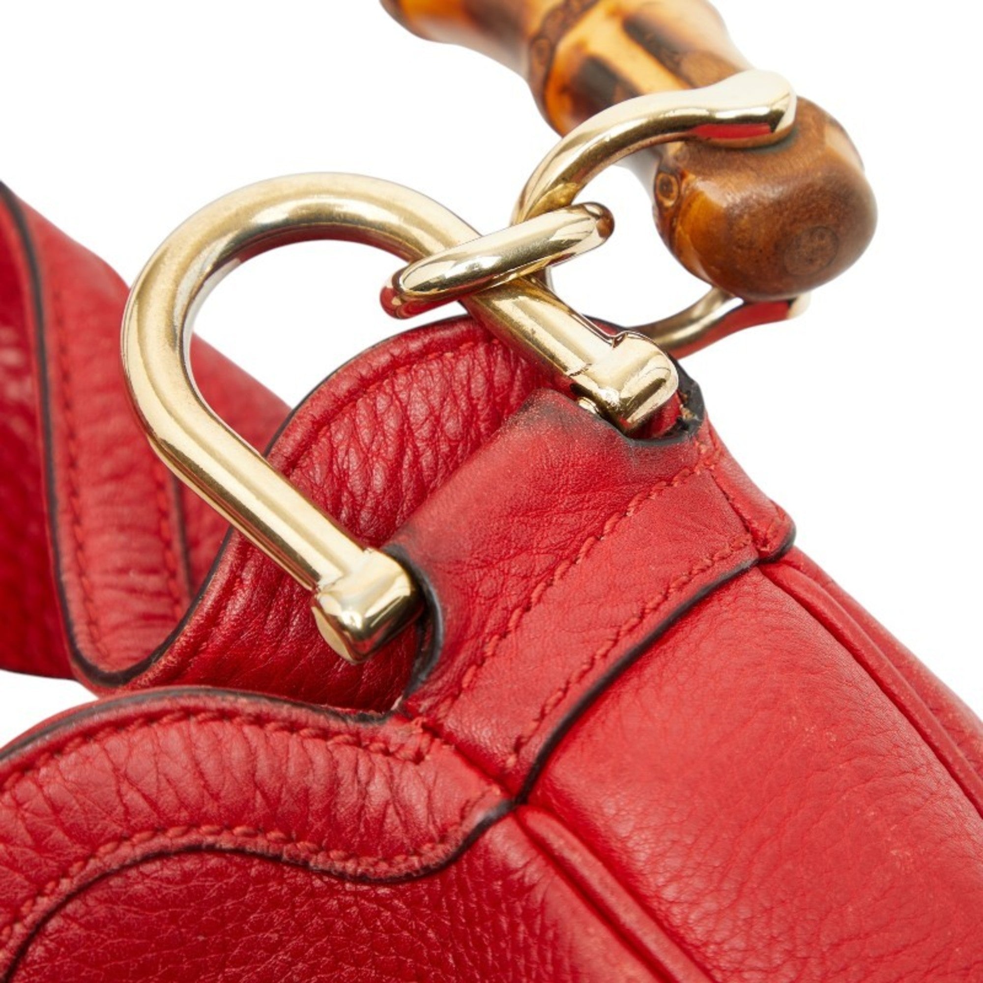 Gucci Bamboo Red Color Leather Handbag Shoulder Bag (Pre-Owned)