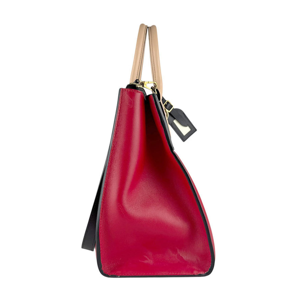 Louis Vuitton Beige Black Red Color Leather Handbag Shoulder Bag