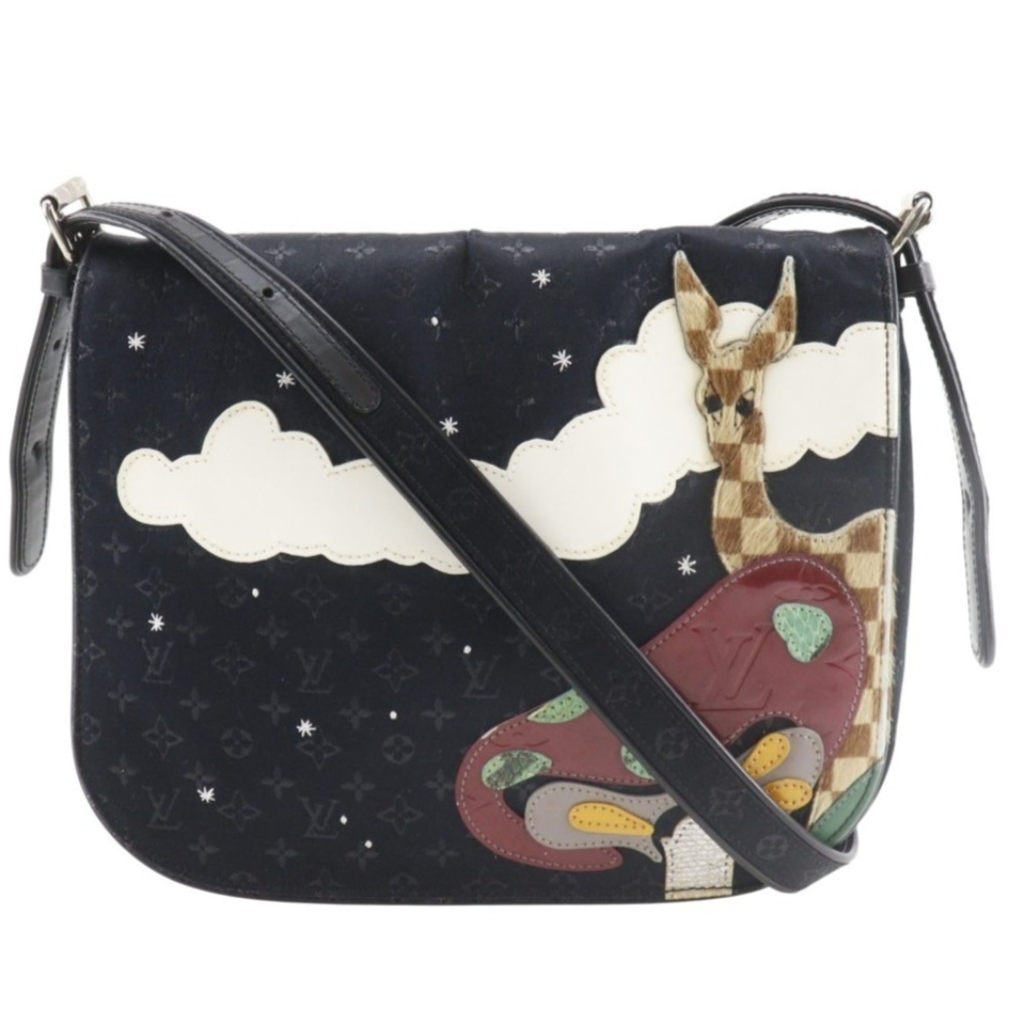 Louis Vuitton Black Monogram Satin Monogram Vernis Leather Shoulder Bag