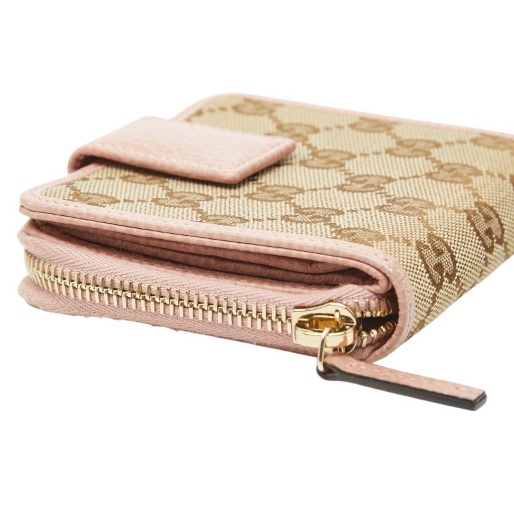 Gucci Beige Pink Canvas Leather Wallet (Bi-Fold) (Pre-Owned)