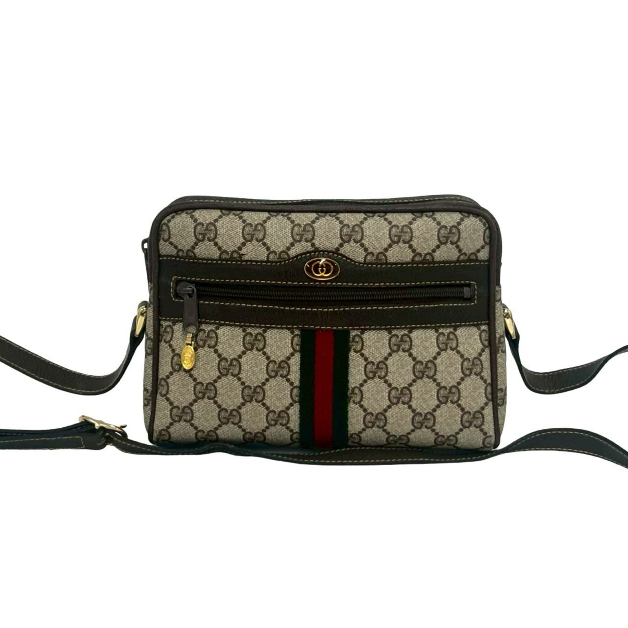 Gucci Brown Green Red Color Pvc Leather Shoulder Bag (Pre-Owned)