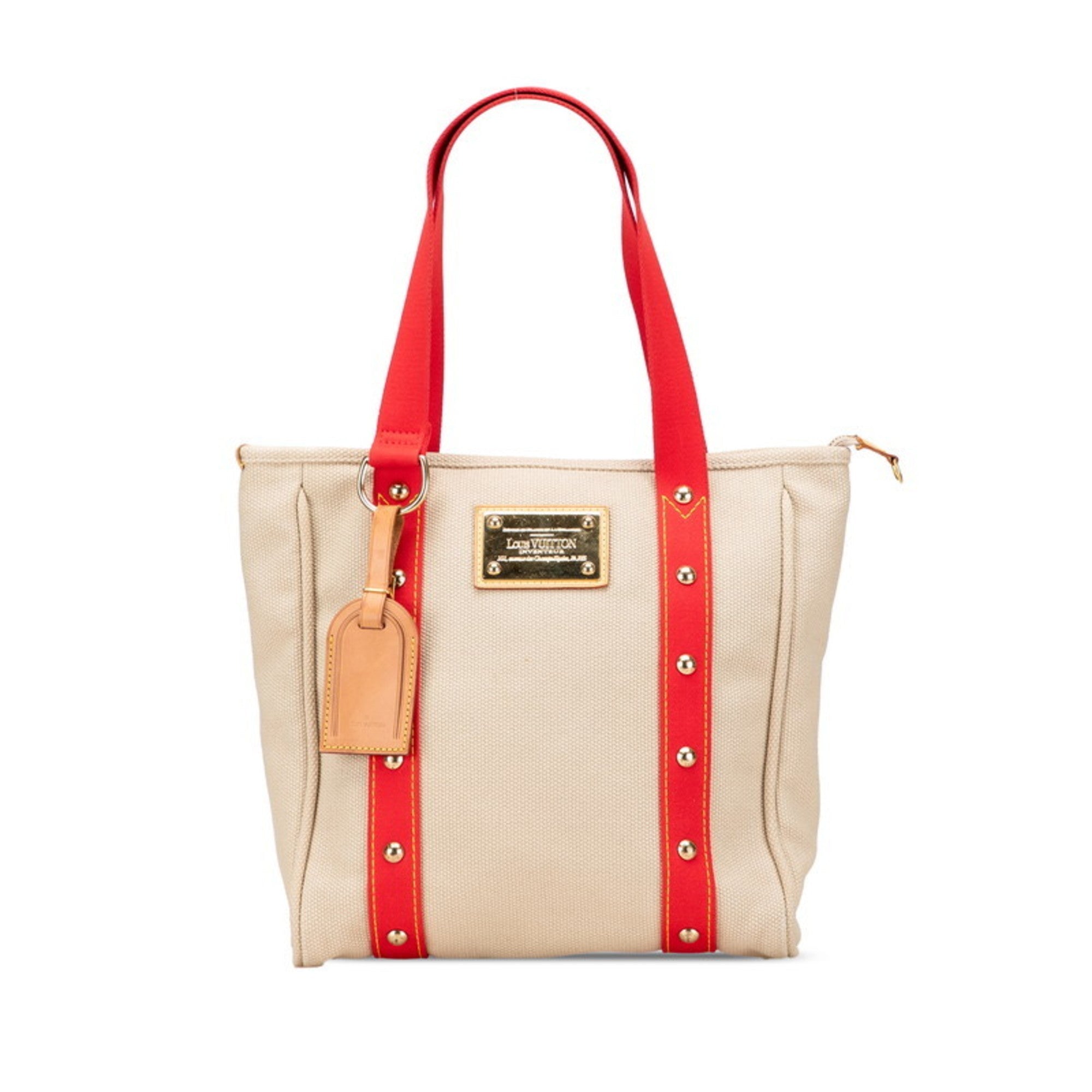 Louis Vuitton Antigua Beige Red Color Canvas Leather Shoulder Bag Tote Bag