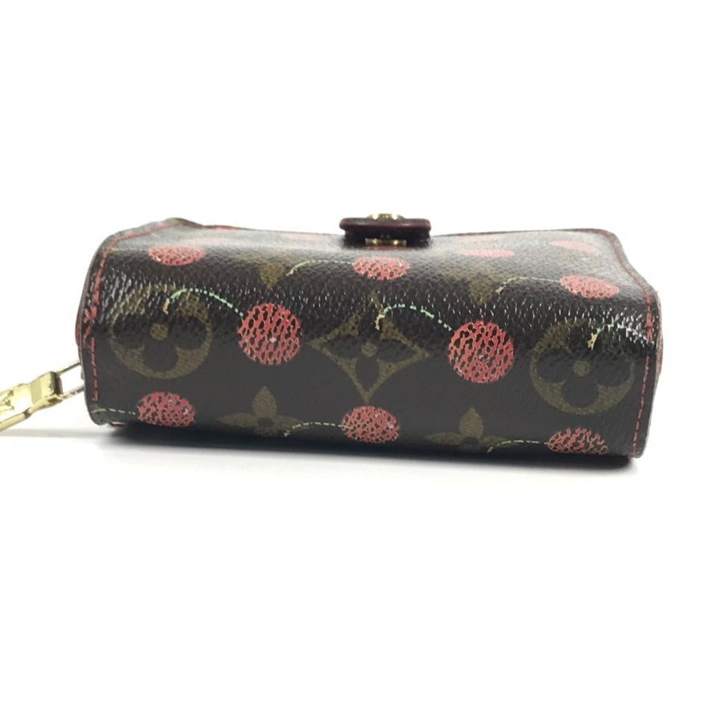 Louis Vuitton Brown Red Color Monogram Cherry Blossom Canvas Wallet