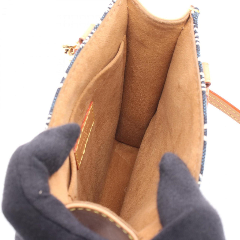 Louis Vuitton Brown Navy White Canvas Leather Monogram Jacquard Handbag