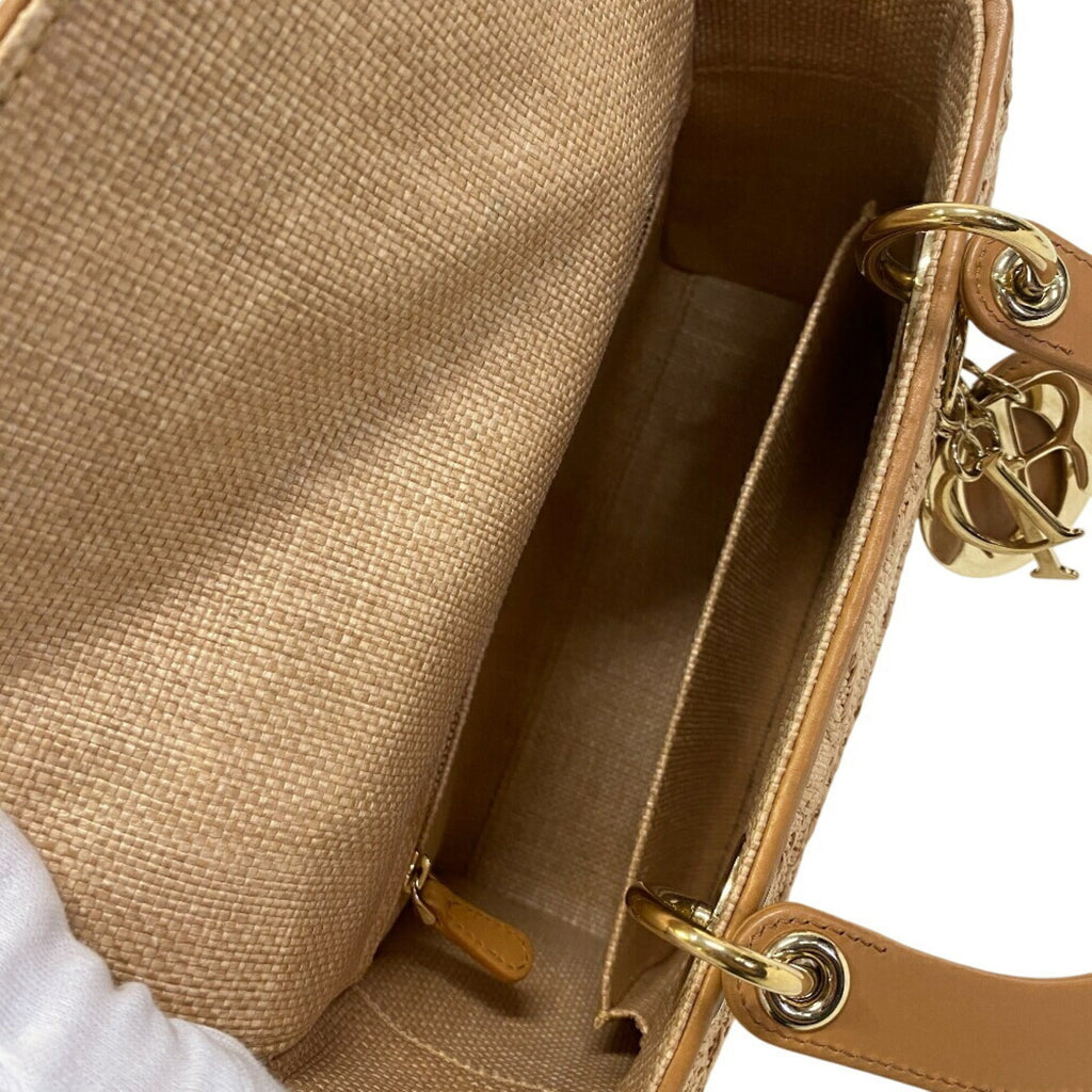 Christian Dior Beige Raffia Leather Shoulder Bag (Pre-Owned)