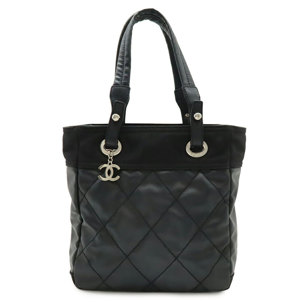 Chanel Black Coated Canvas Leather Shoulder Bag Tote Bag