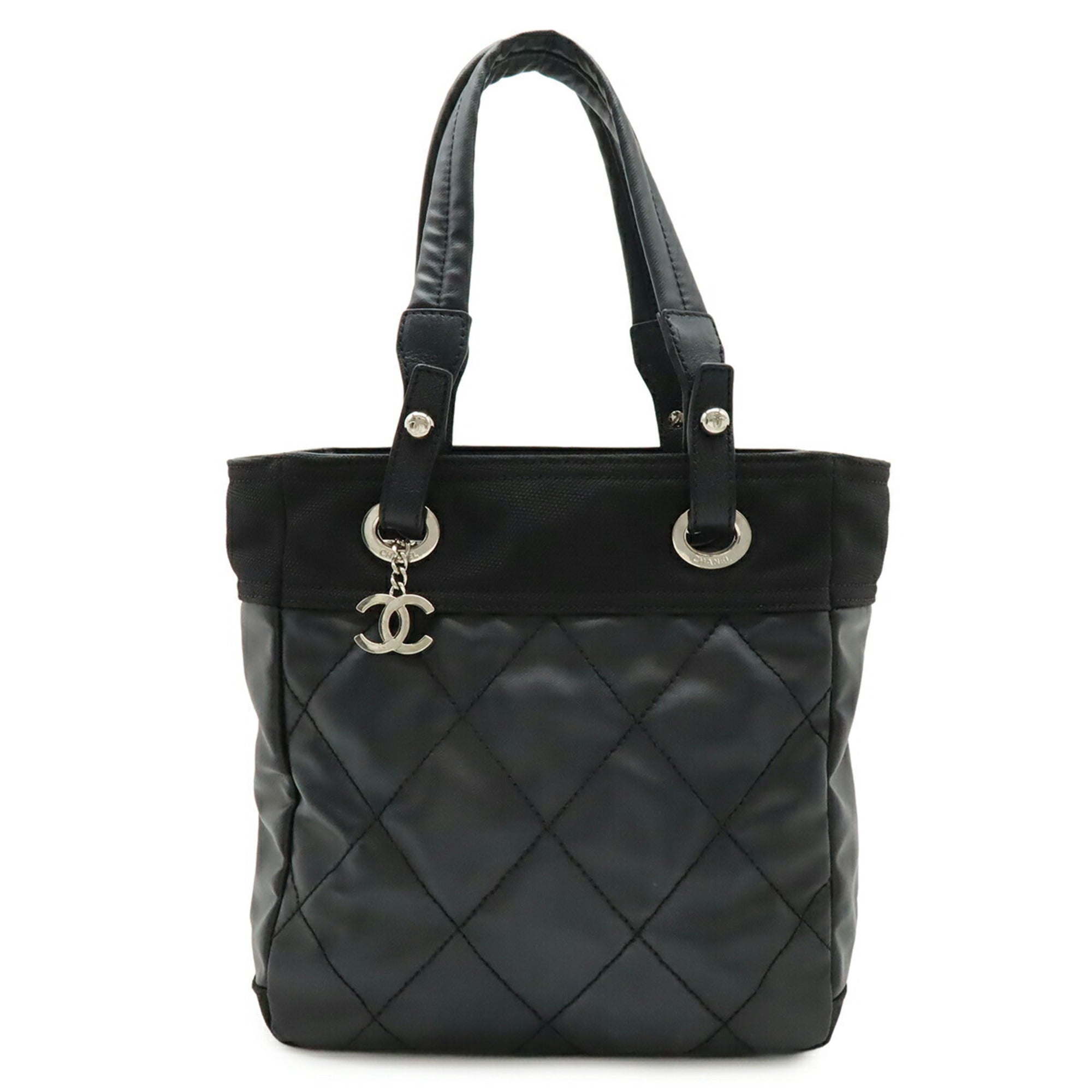 Chanel Black Coated Canvas Leather Shoulder Bag Tote Bag
