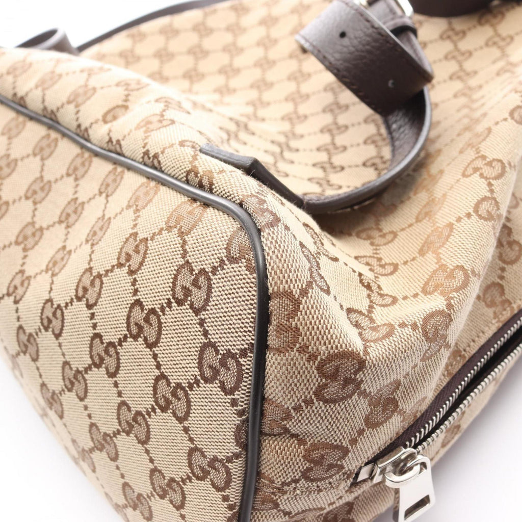 Gucci Beige Brown Canvas Leather Backpack Handbag (Pre-Owned)
