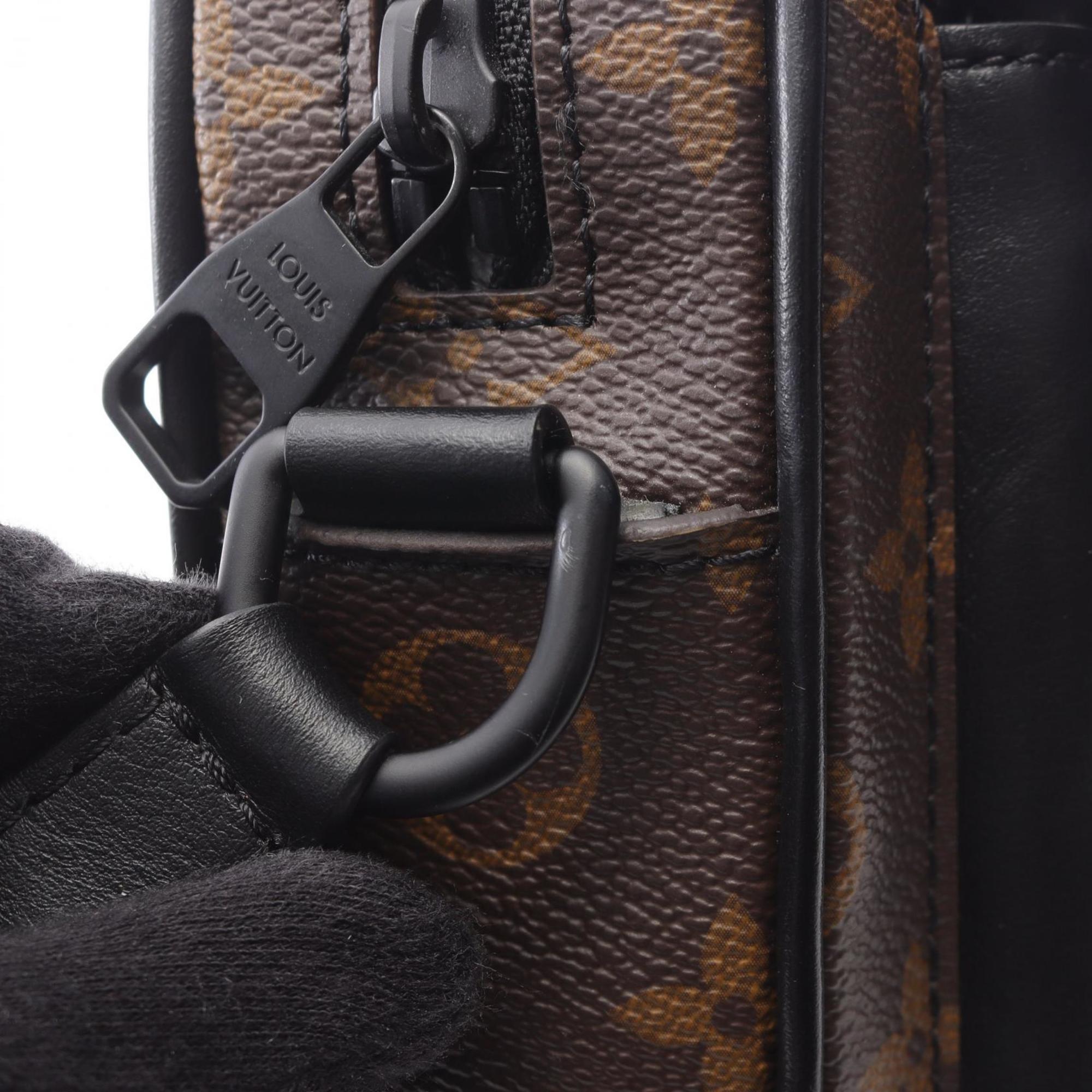 Louis Vuitton Black Brown Coated Canvas Leather Shoulder Bag