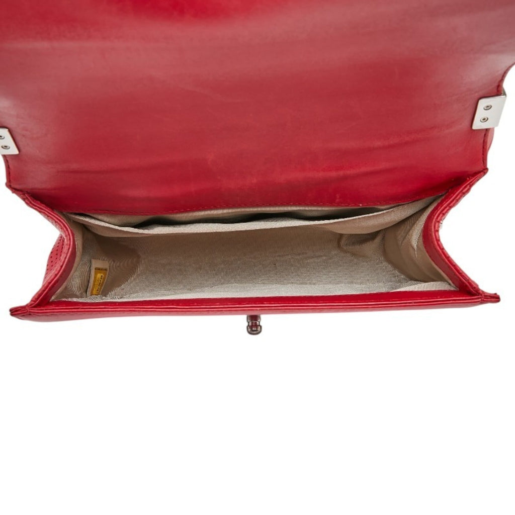 Chanel Matelasse Red Color Leather Shoulder Bag