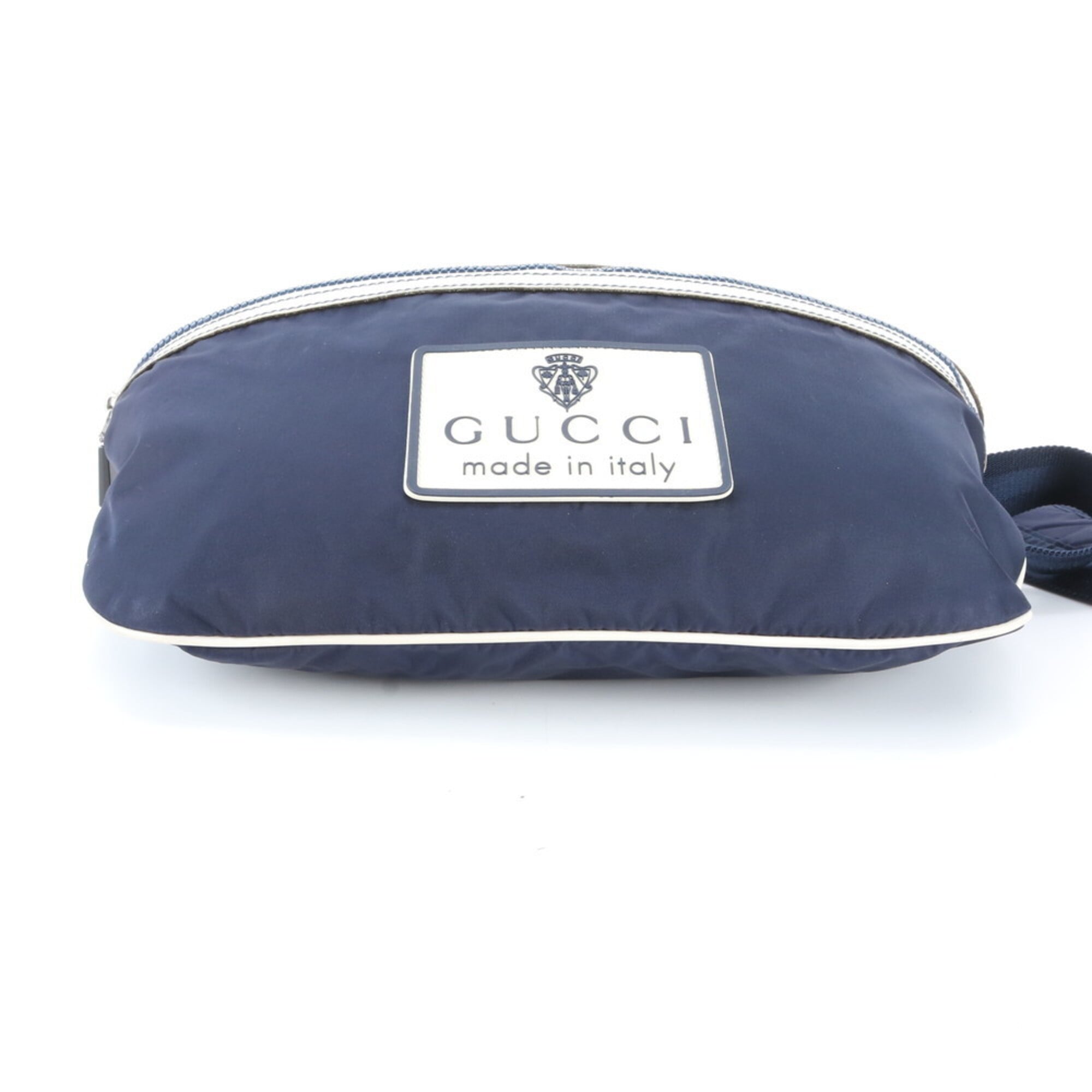 Gucci Navy White Leather Nylon Fanny Pack Pouch Sling Bag (Pre-Owned)