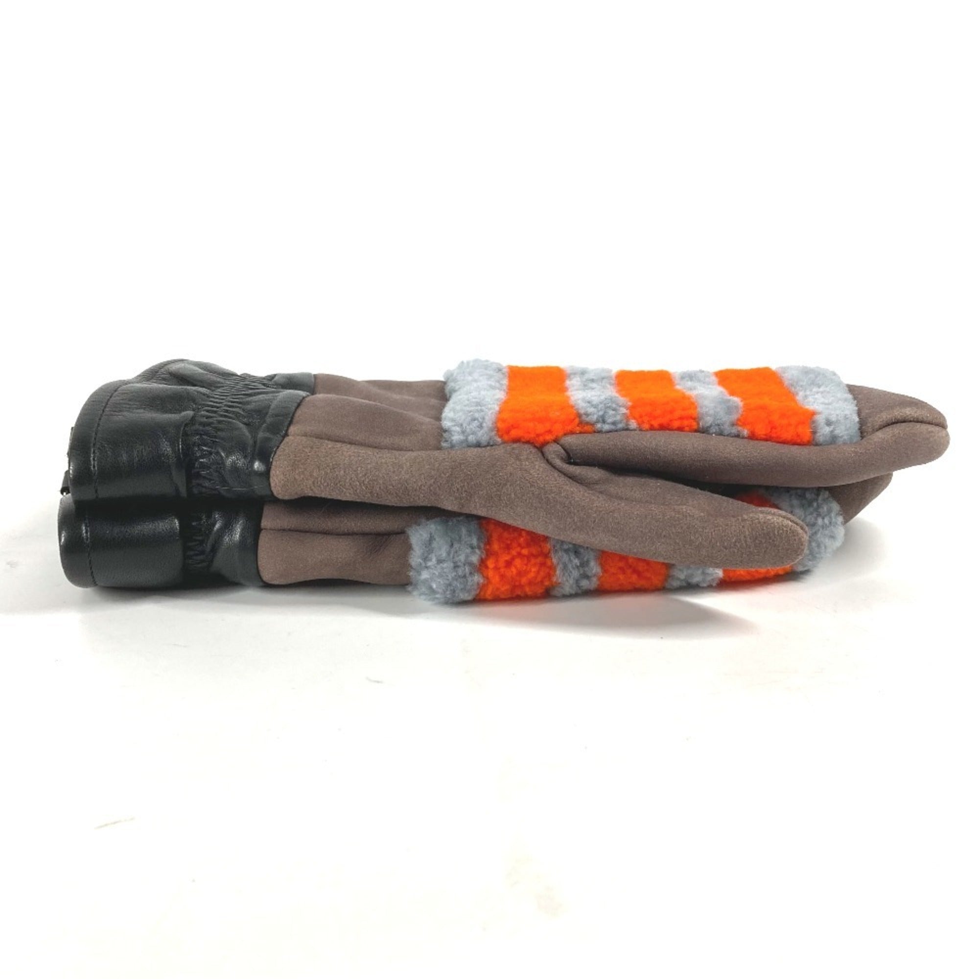 Fendi Gray Orange Angora Warm Gloves