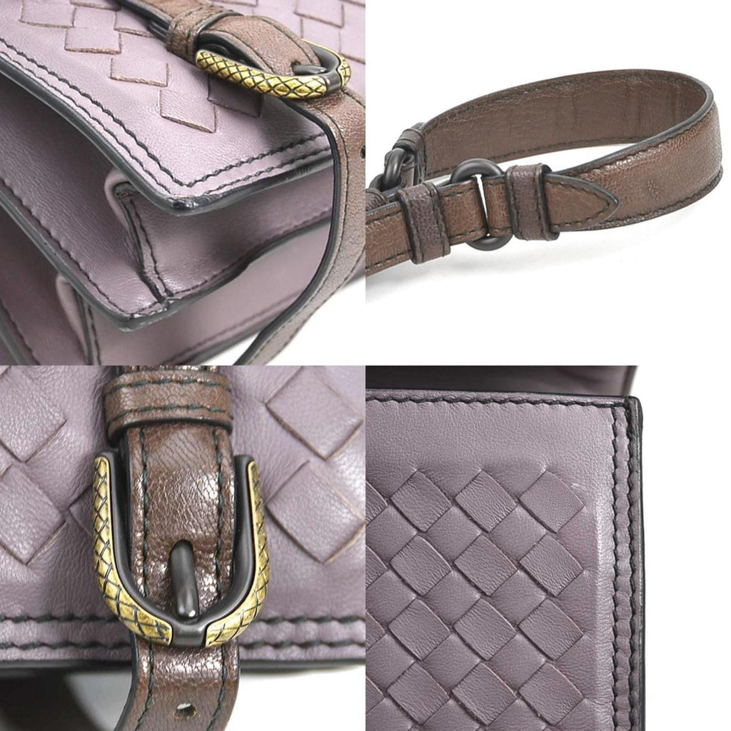 Bottega Veneta Intrecciato Purple Brown Leather Shoulder Bag