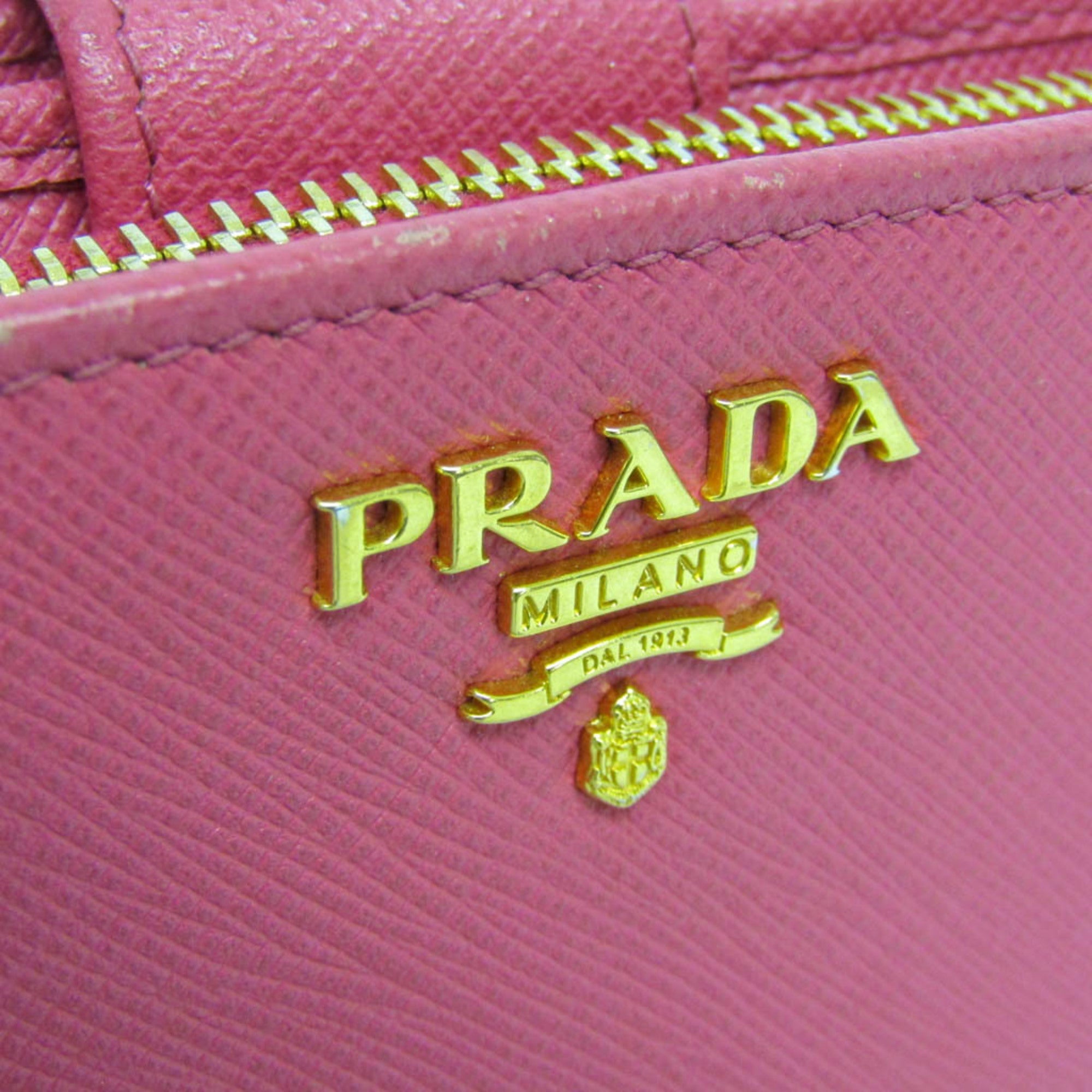 Prada Tab Bifold Wallet Saffiano Leather Pink Leather Wallets Accessory