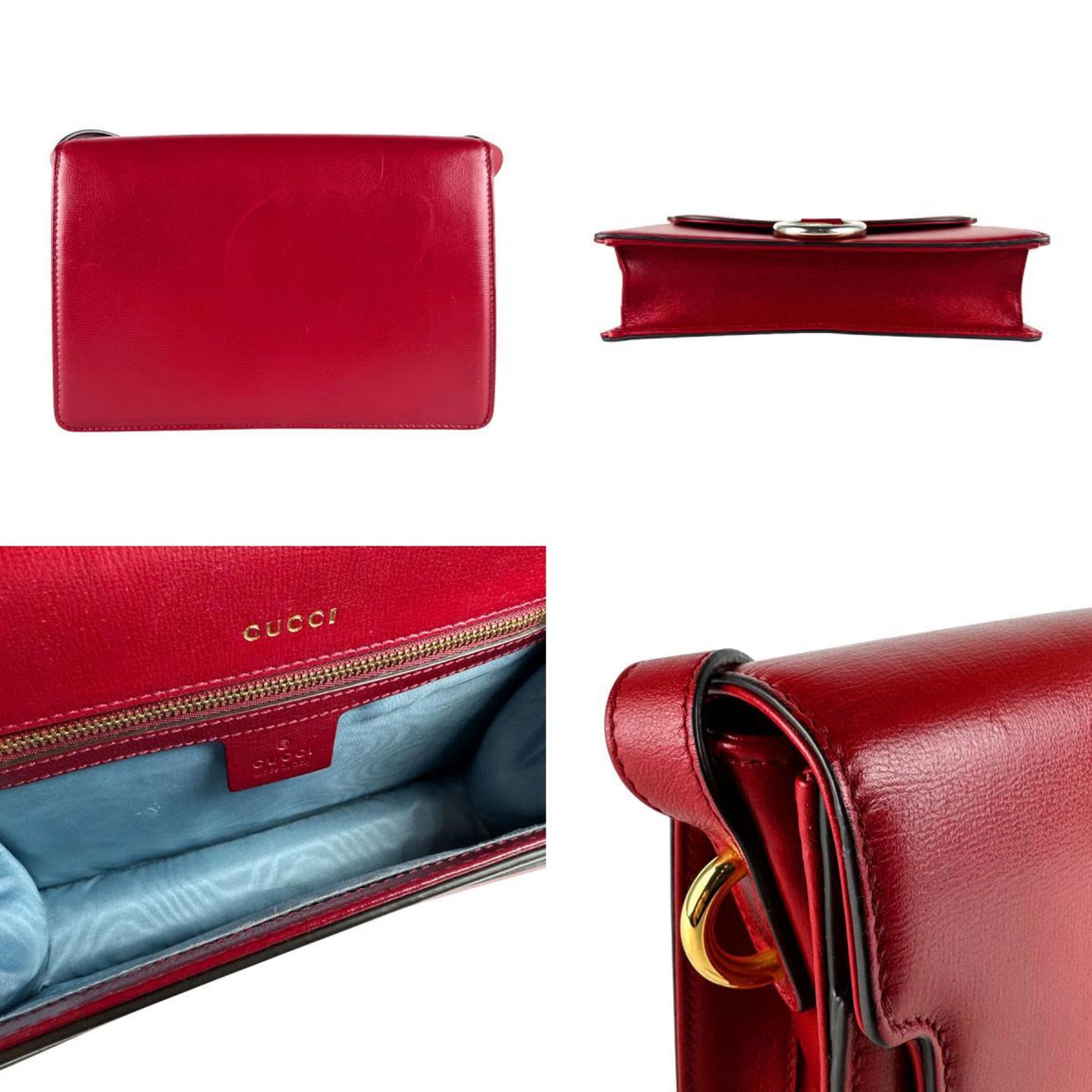 Gucci Red Color Leather Shoulder Bag (Pre-Owned)