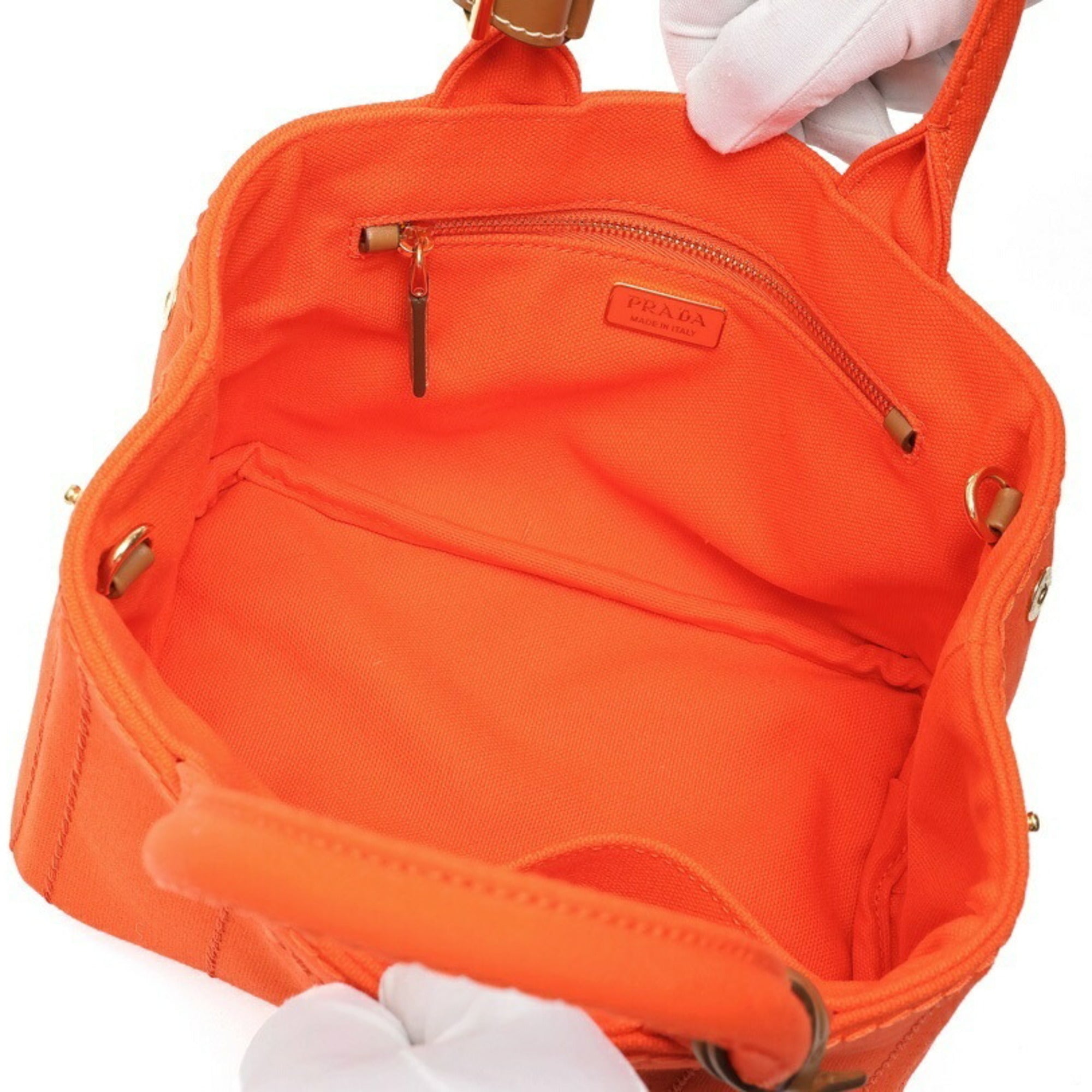 Prada Orange Cotton Canvas Handbag Tote Bag