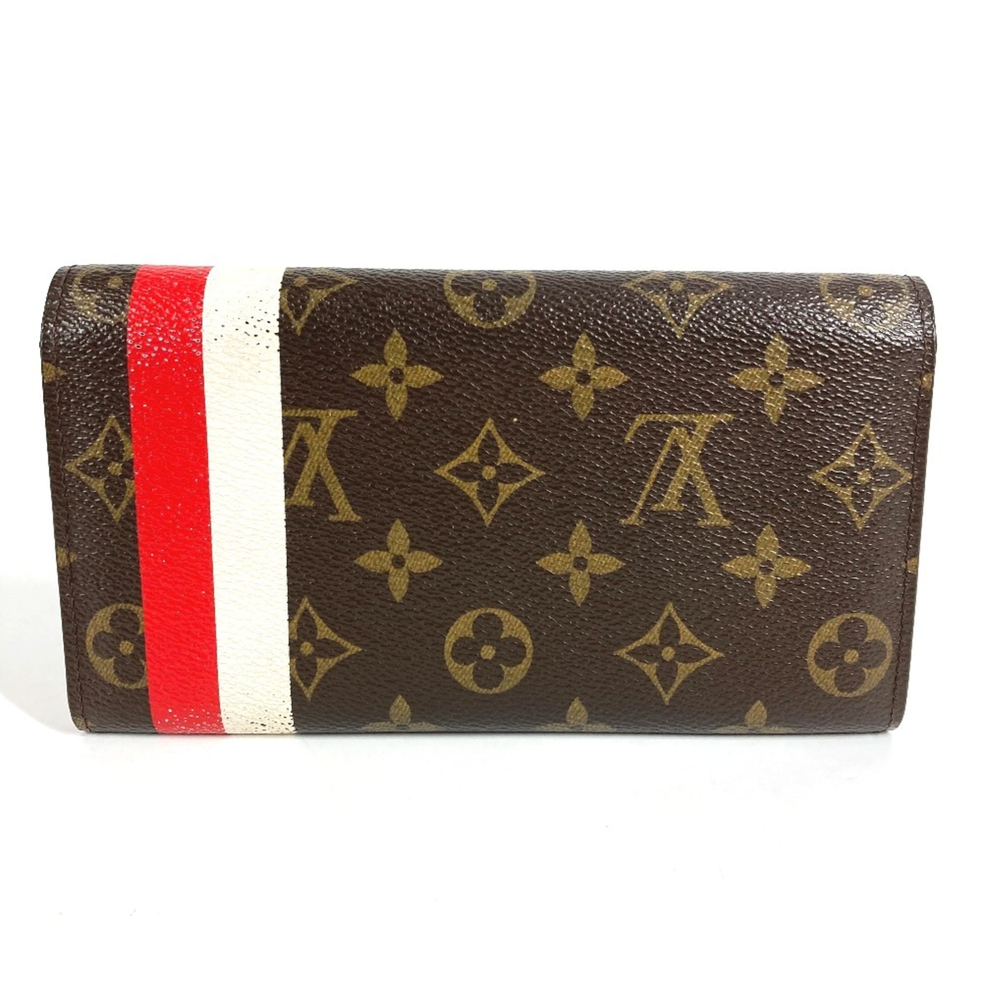 Louis Vuitton Brown Red Color Canvas Monogram Long Wallet (Tri-Fold)