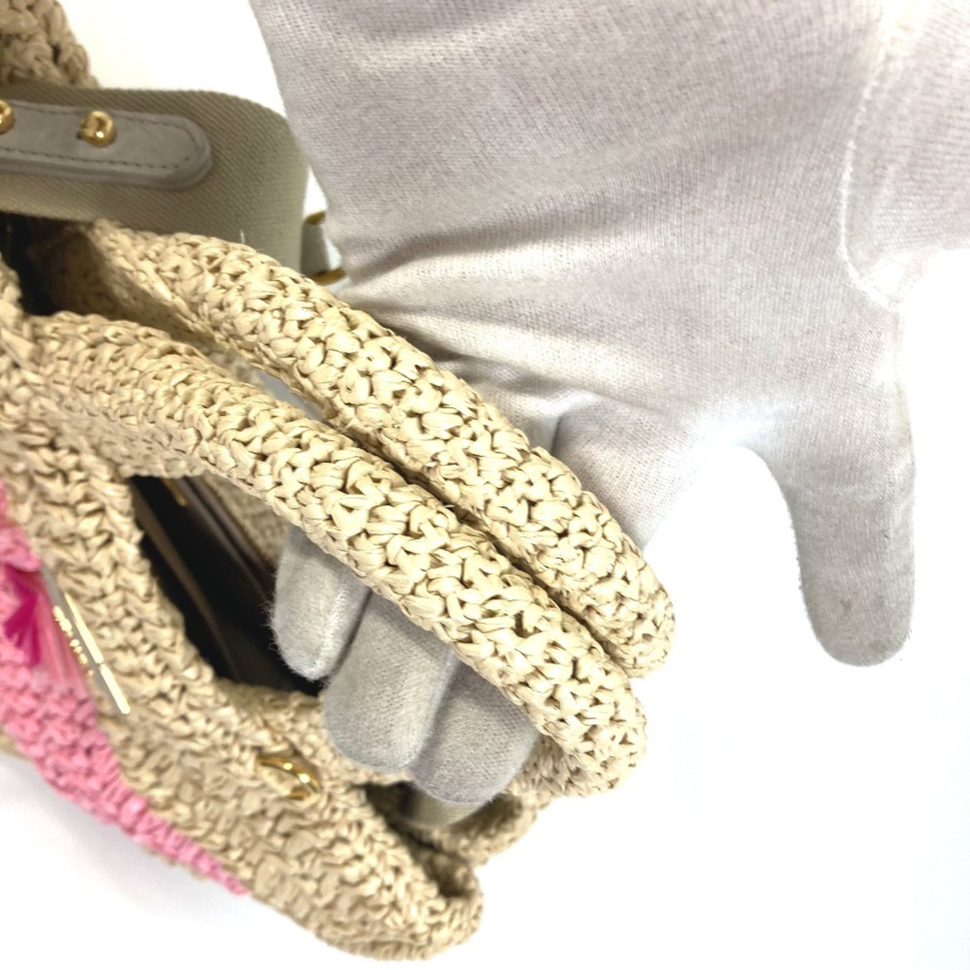 Prada Canapa Beige Pink Raffia Handbag Shoulder Bag