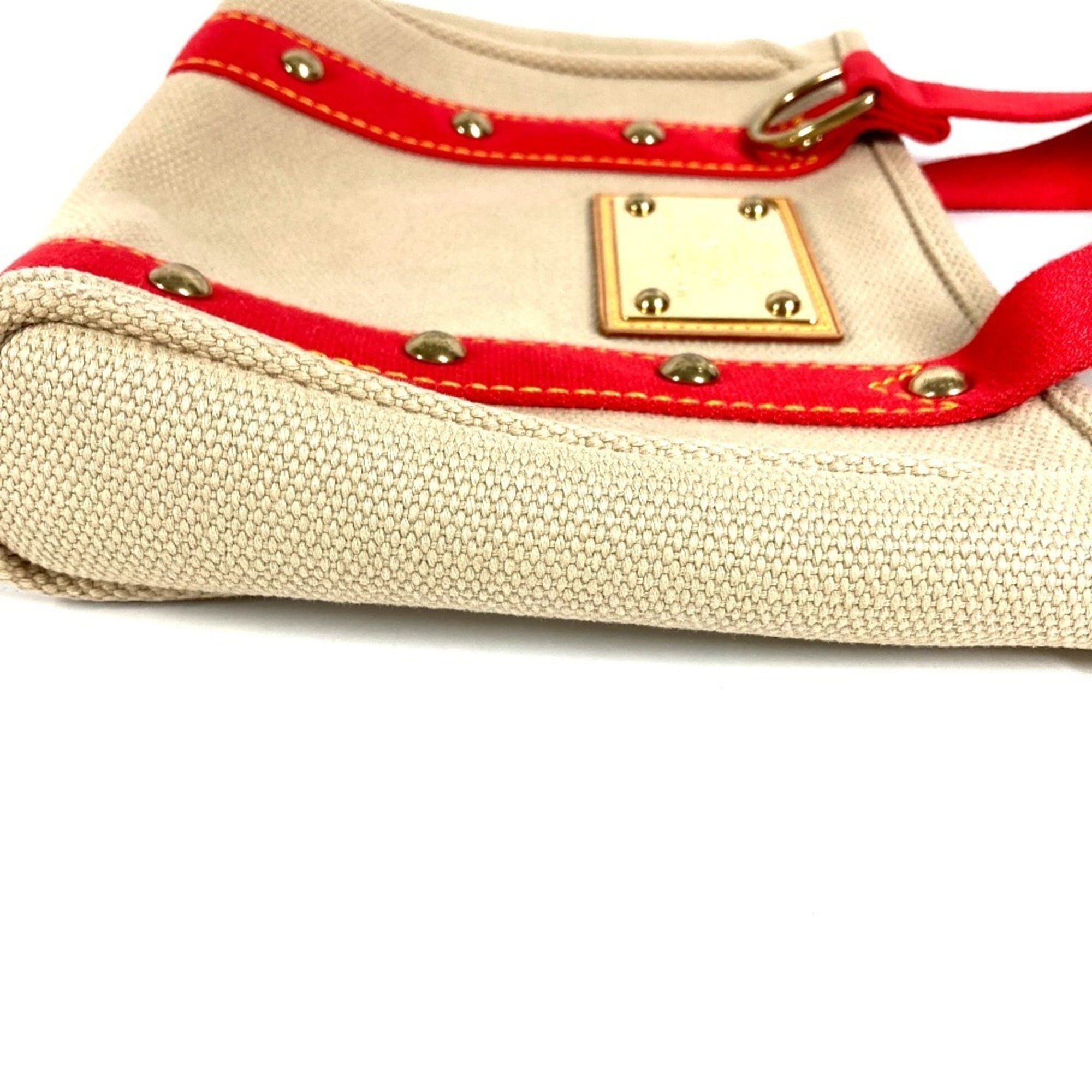 Louis Vuitton Beige Red Color Canvas Handbag Tote Bag