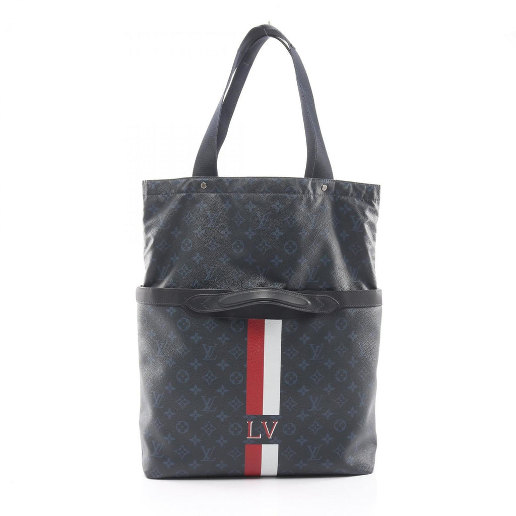 Louis Vuitton Black Multi-Color Navy Coated Canvas Leather Tote Bag