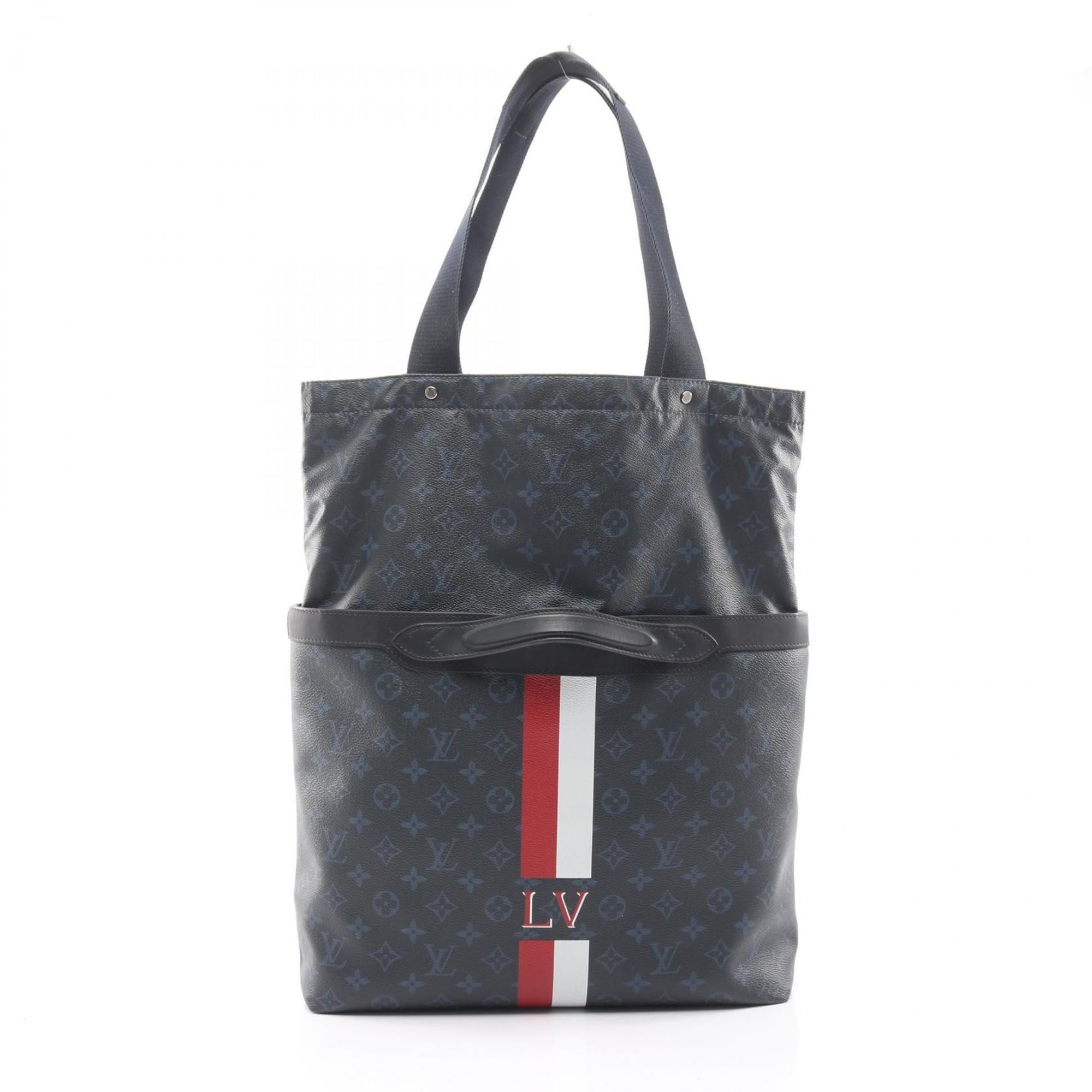 Louis Vuitton Black Multi-Color Navy Coated Canvas Leather Tote Bag