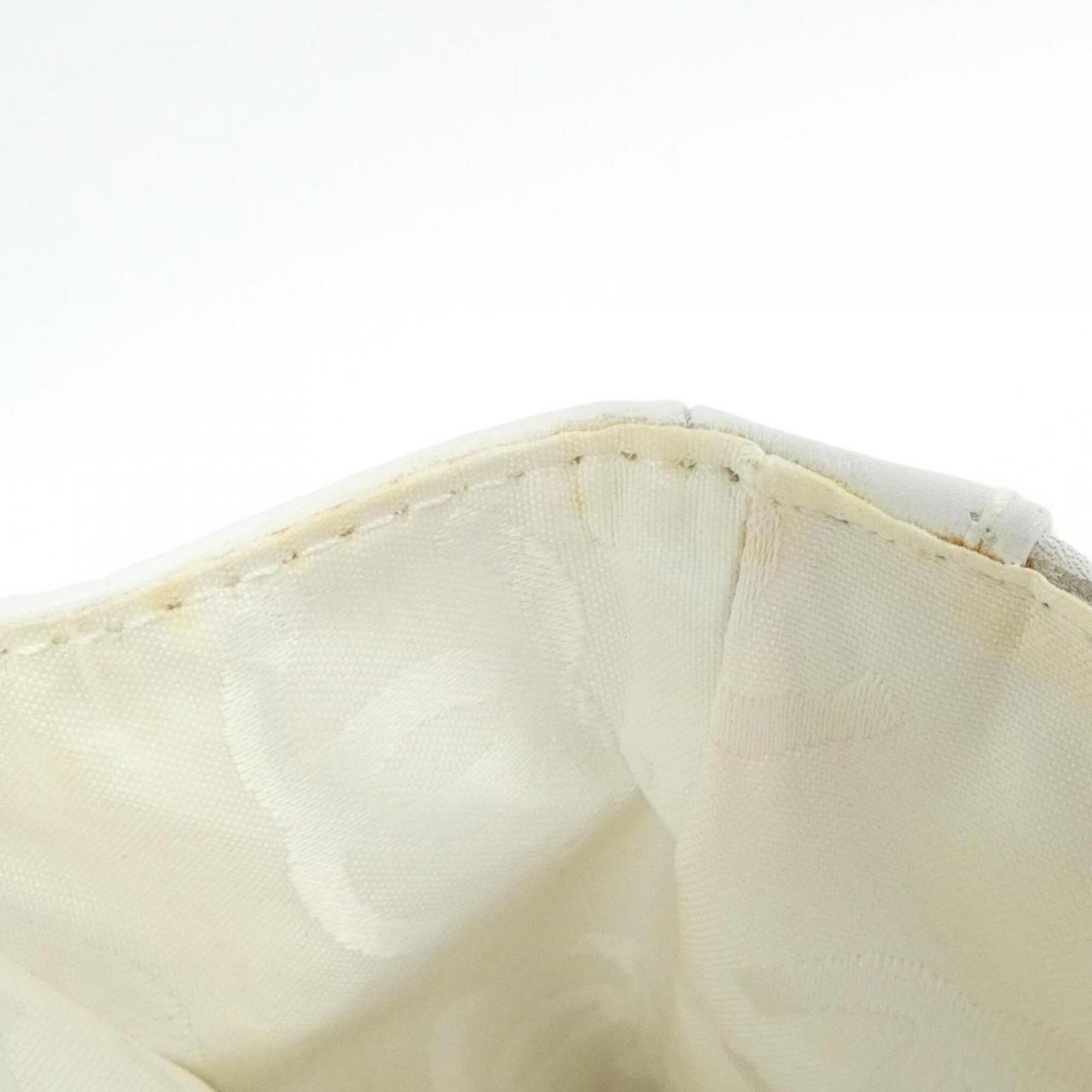 Chanel Beige White Canvas Leather Handbag