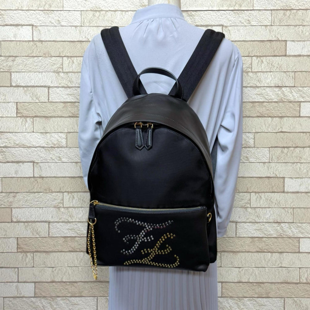 Fendi Black Nylon Leather Backpack