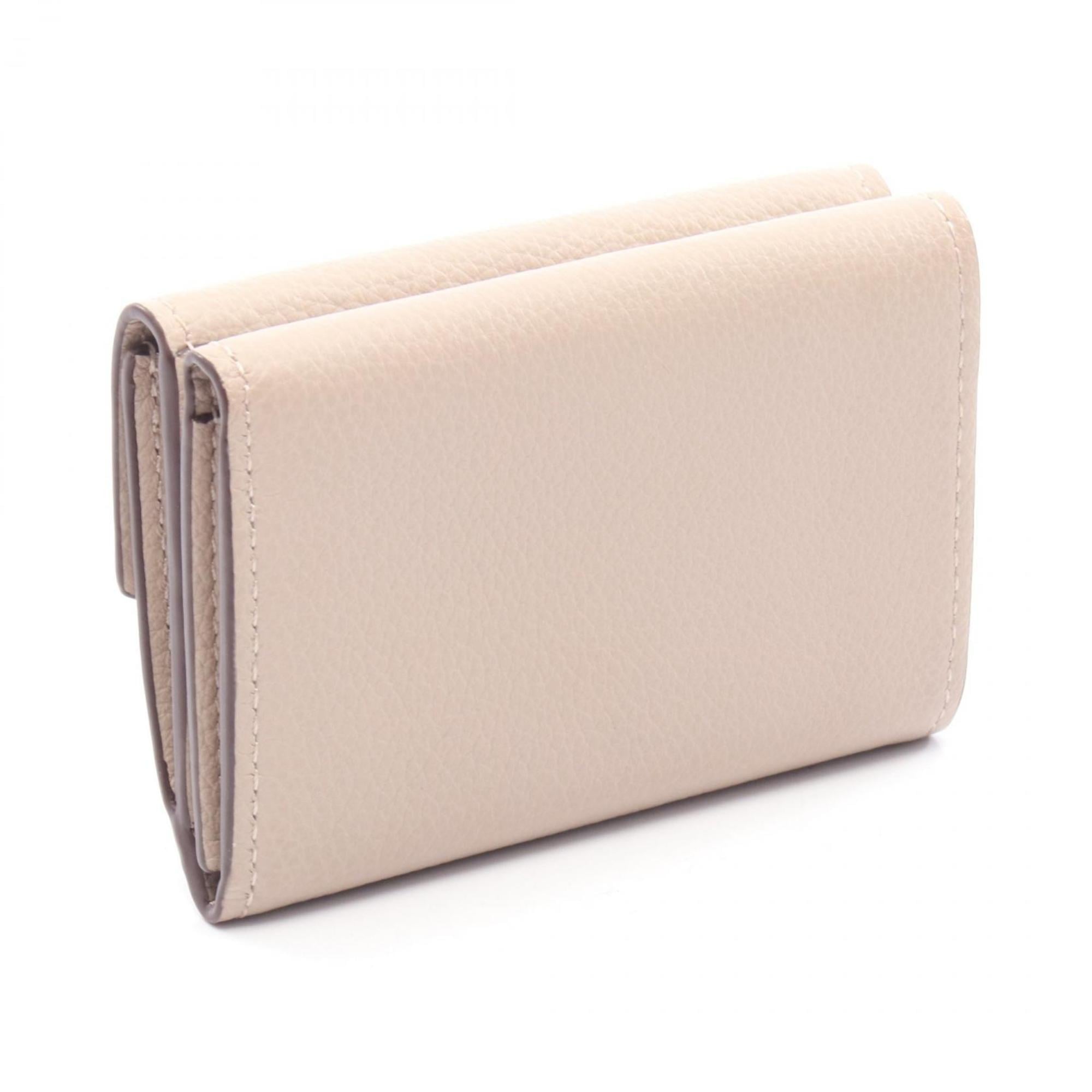 Louis Vuitton Beige Grayish Leather Wallet (Tri-Fold)