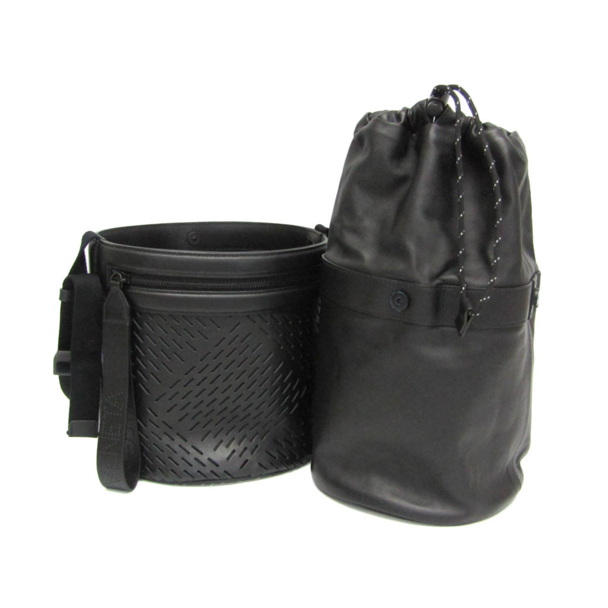 Bottega Veneta Paper Bucket Bag Perforated Leather Black Leather Shoulder Bag Bag