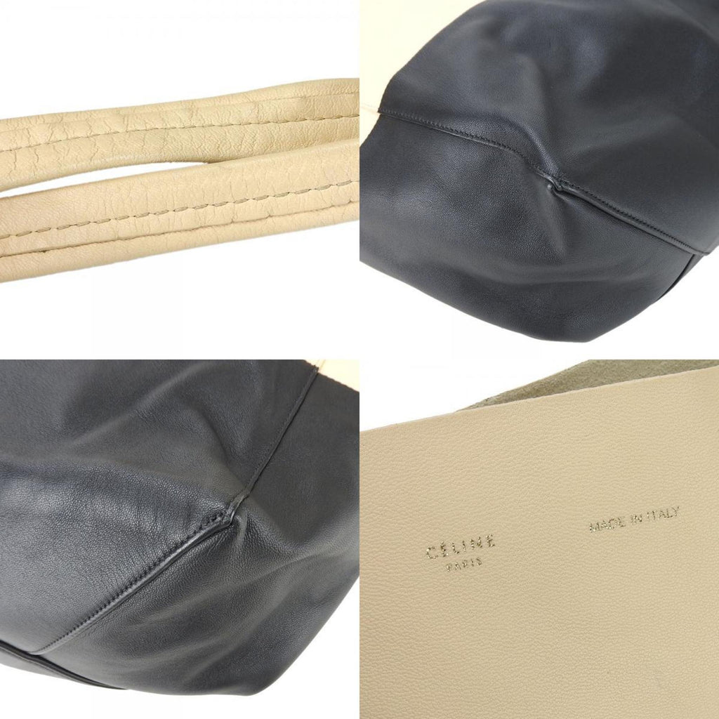 Celine Beige Black Leather Tote Bag