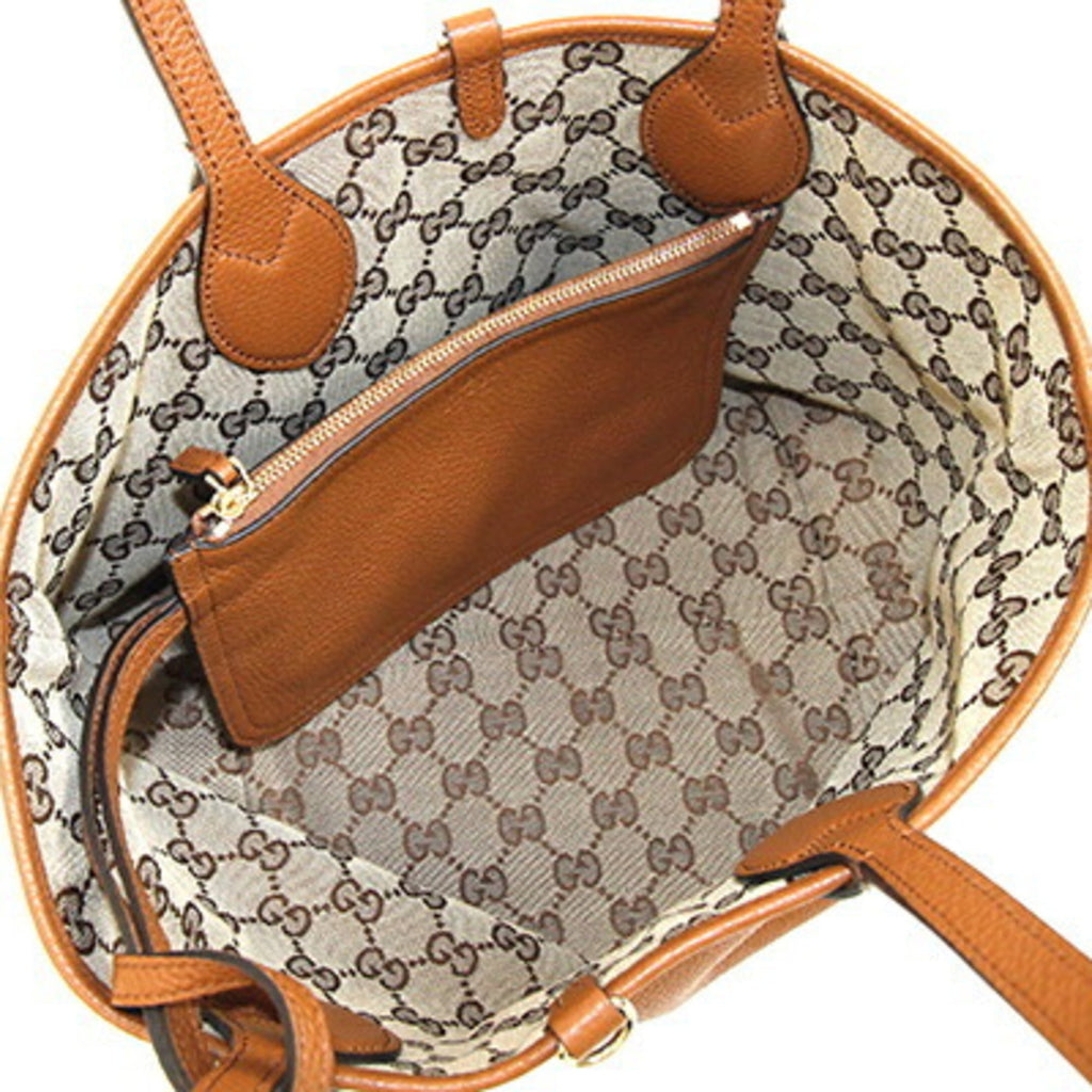 Gucci Brown Gg Canvas Leather Tote Bag (Pre-Owned)
