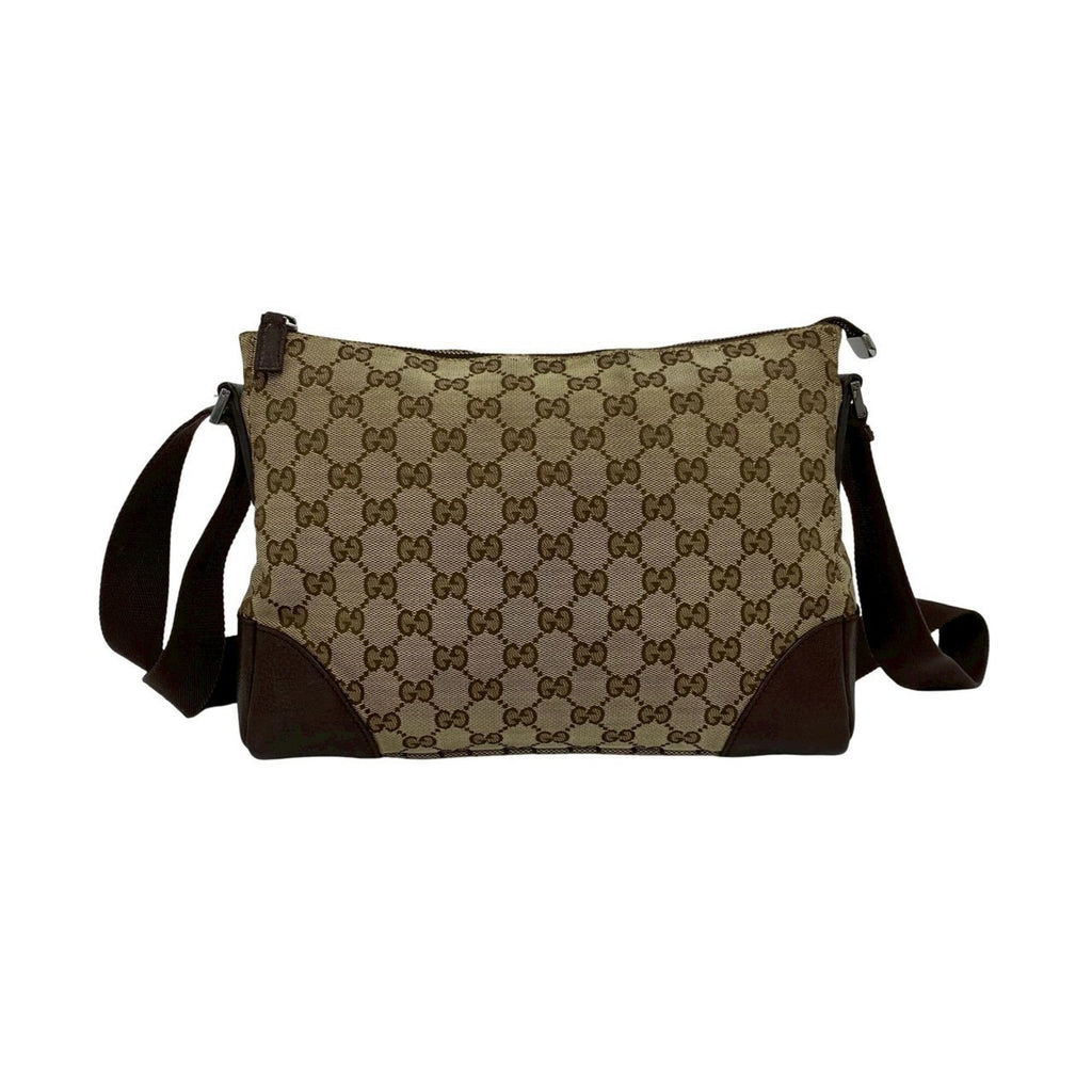 Gucci Brown Canvas Leather Pochette Shoulder Bag (Pre-Owned)