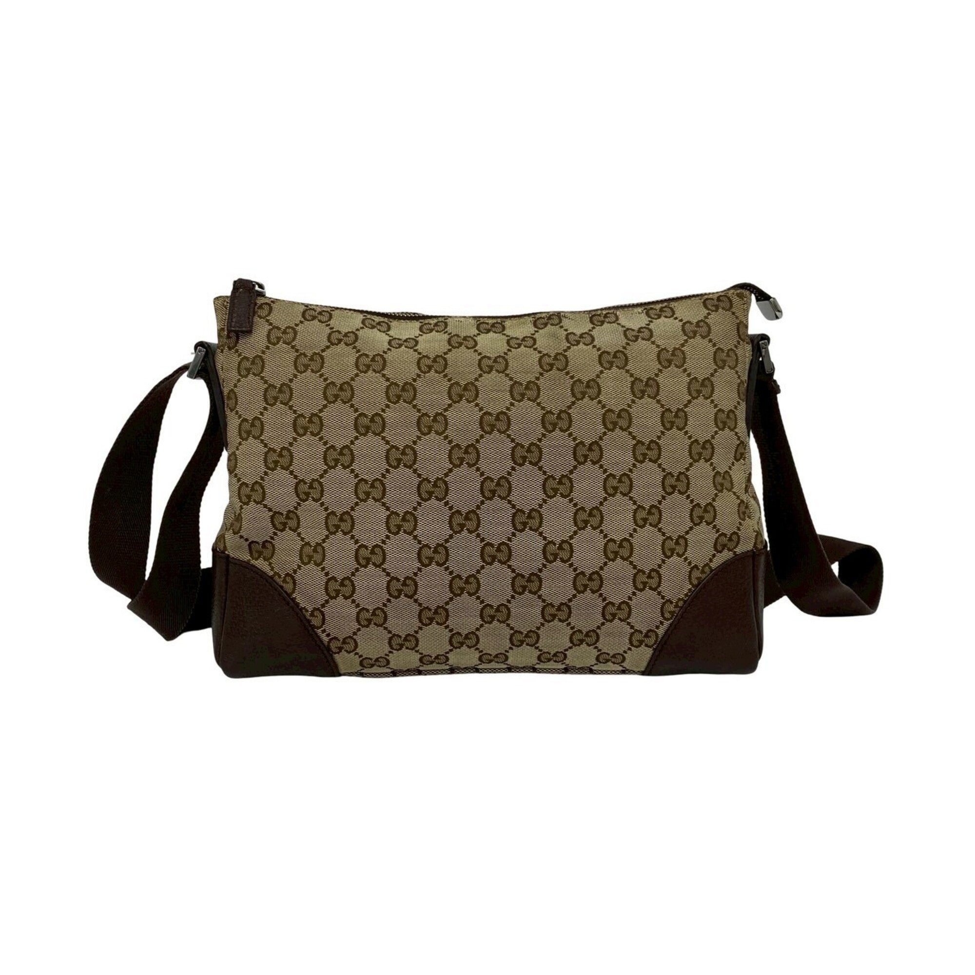 Gucci Brown Canvas Leather Pochette Shoulder Bag (Pre-Owned)