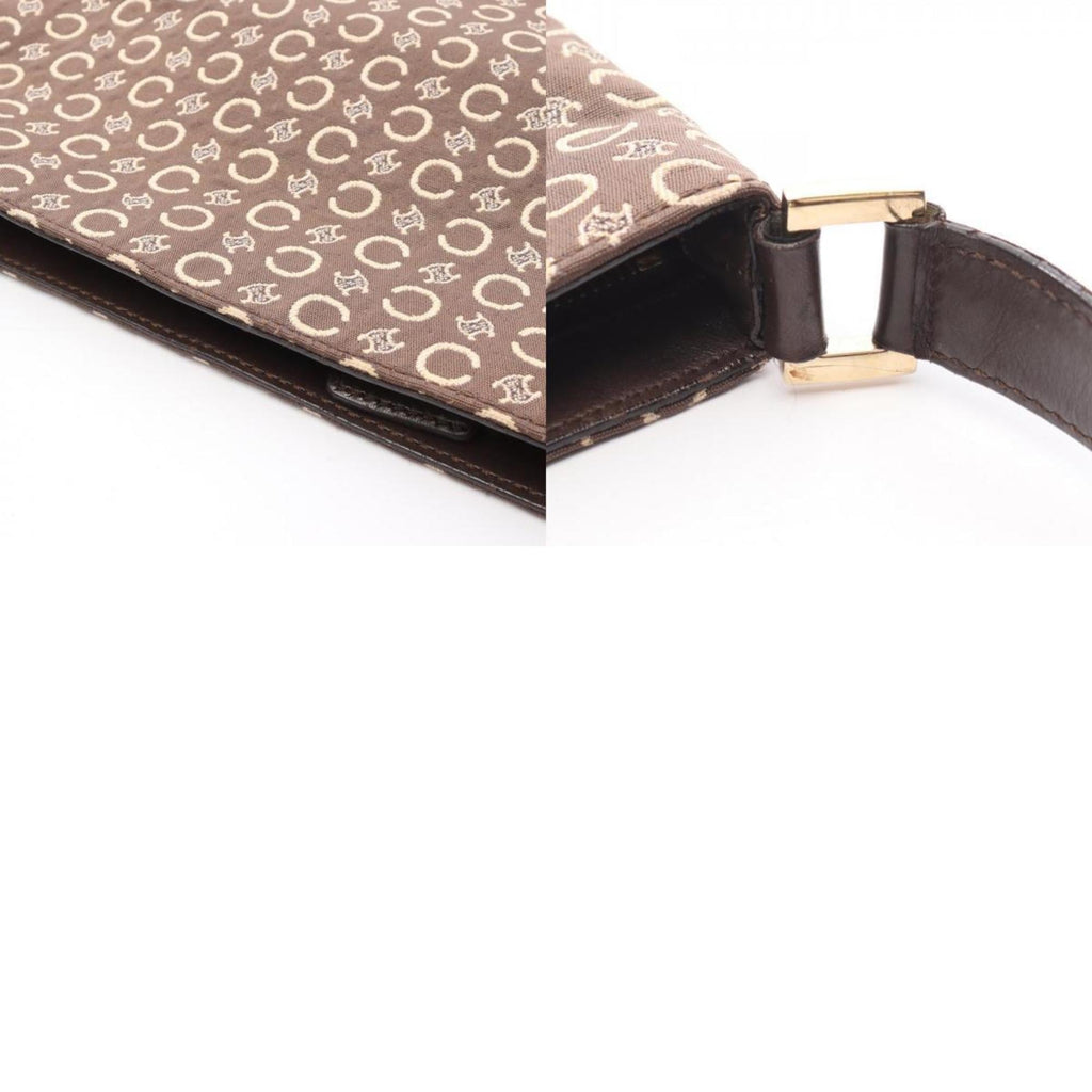 Celine Brown Canvas Leather Shoulder Bag