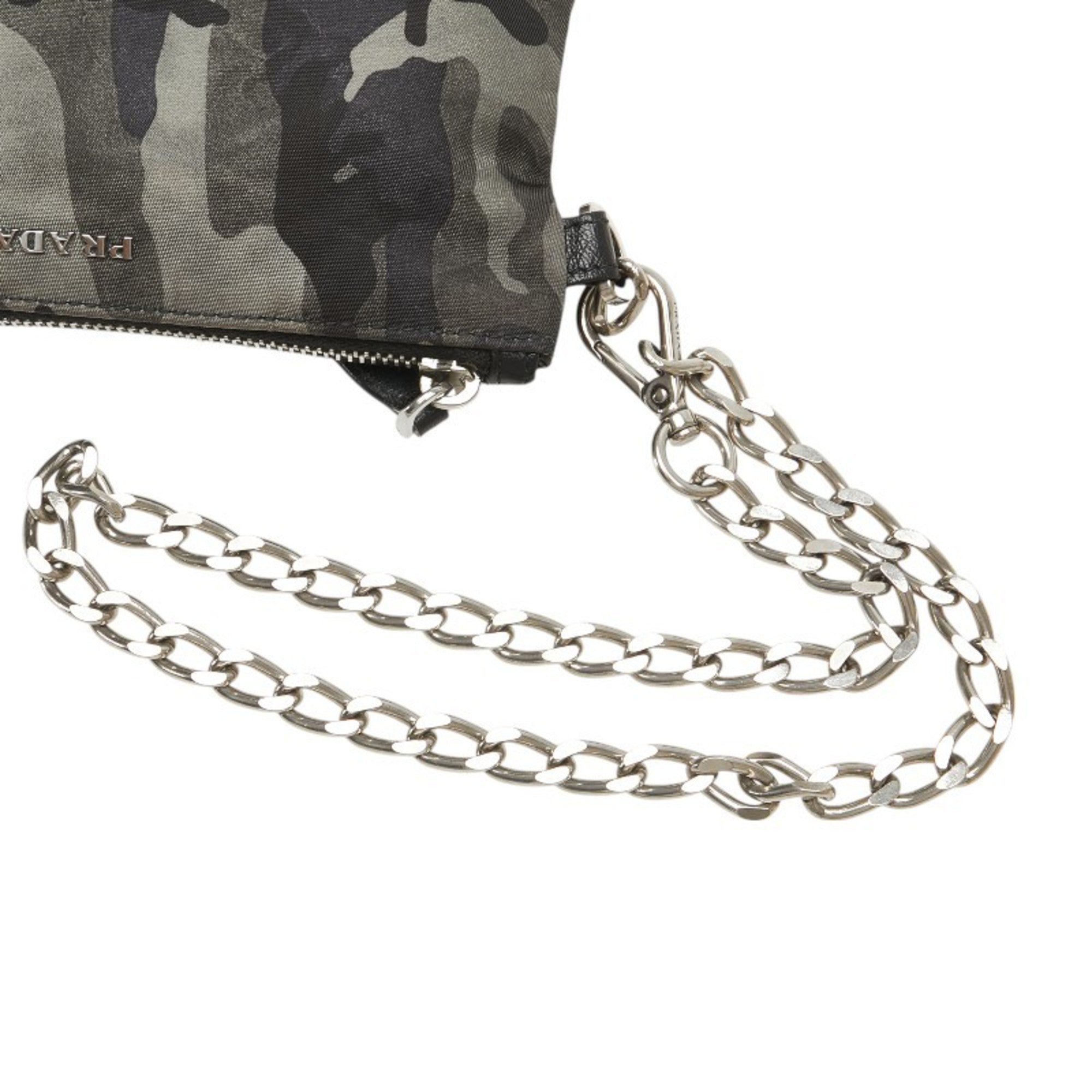 Prada Black Camouflage Gray Nylon Leather Coin Purse/Coin Case