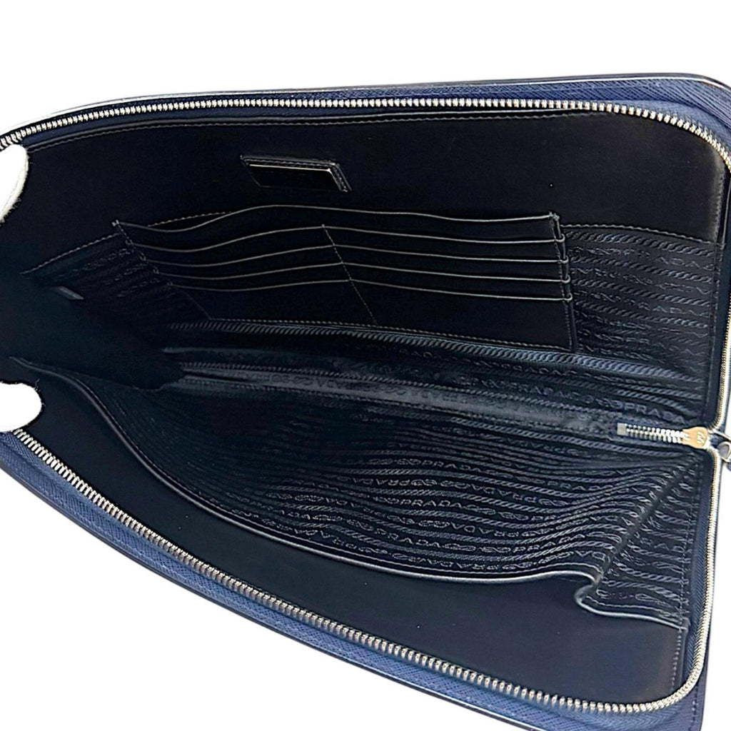 Prada Blue Navy Leather Clutch Bag