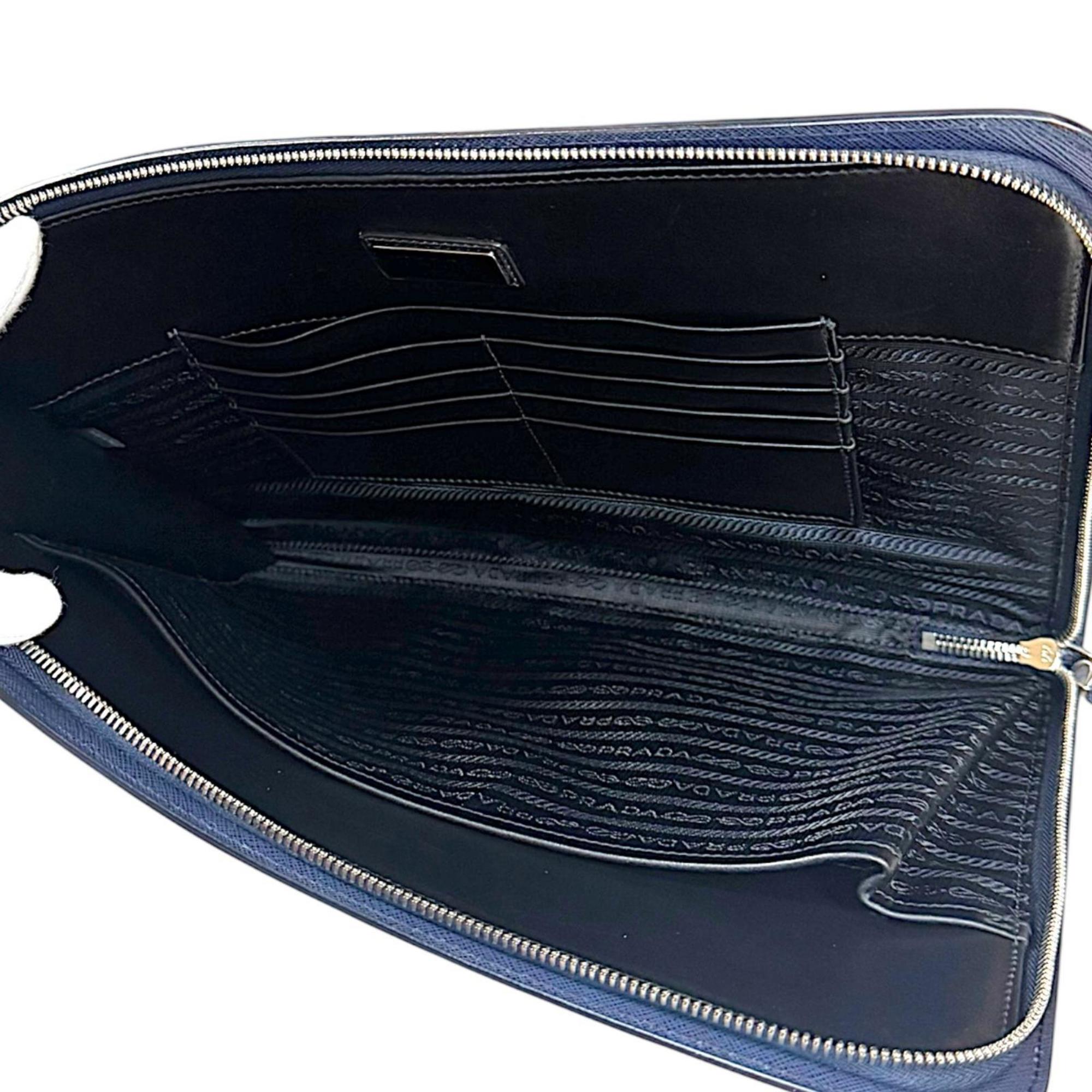 Prada Blue Navy Leather Clutch Bag